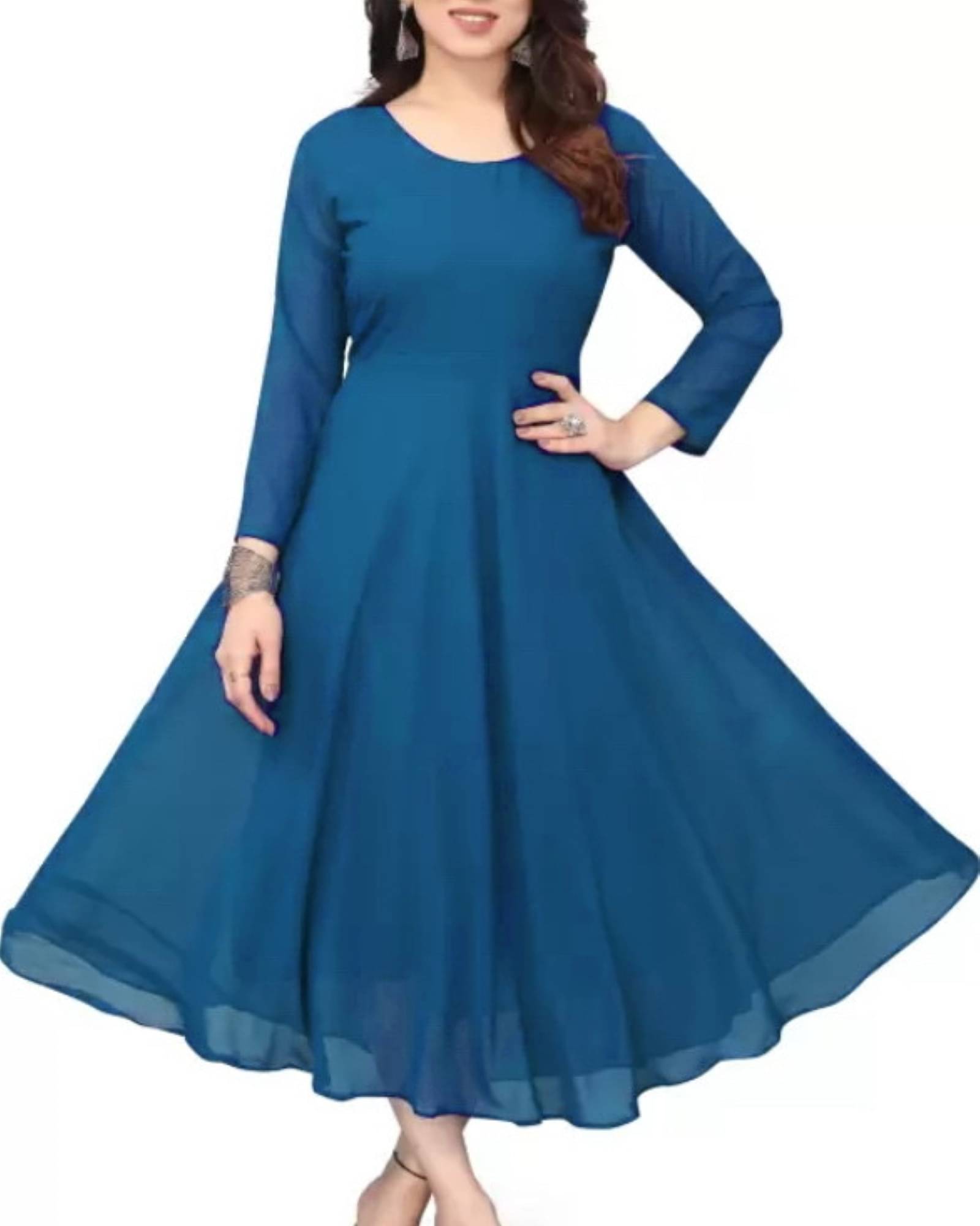     			Vidya Fashion Mart Women Georgette Solid Flared Kurti ( Dark Blue )