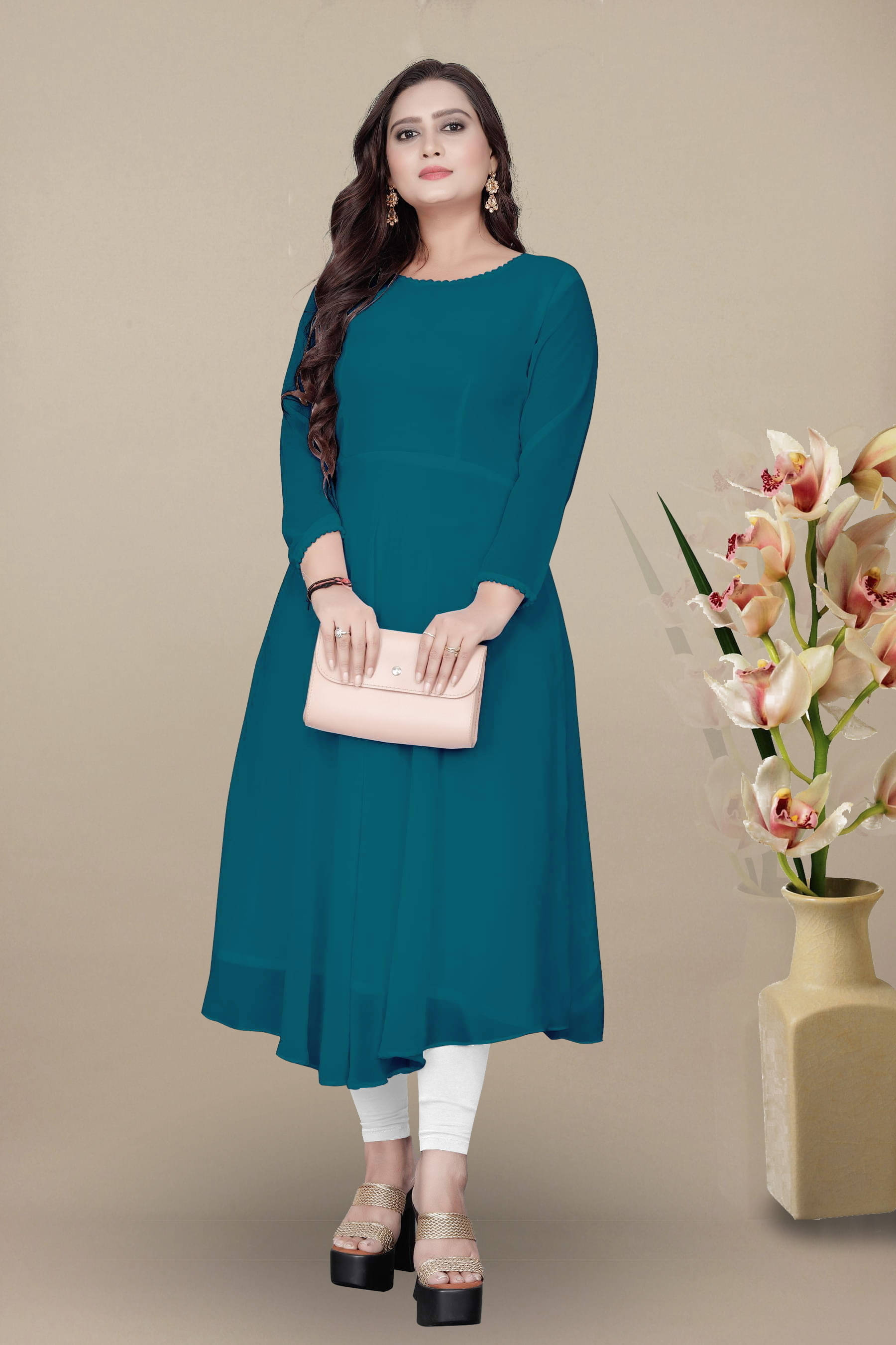 Vidya Fashion Mart Women Georgette Solid Flared Kurti ( Dark Blue ) Vidya Fashion Mart Women Georgette Solid Flared Kurti ( Dark Blue )
