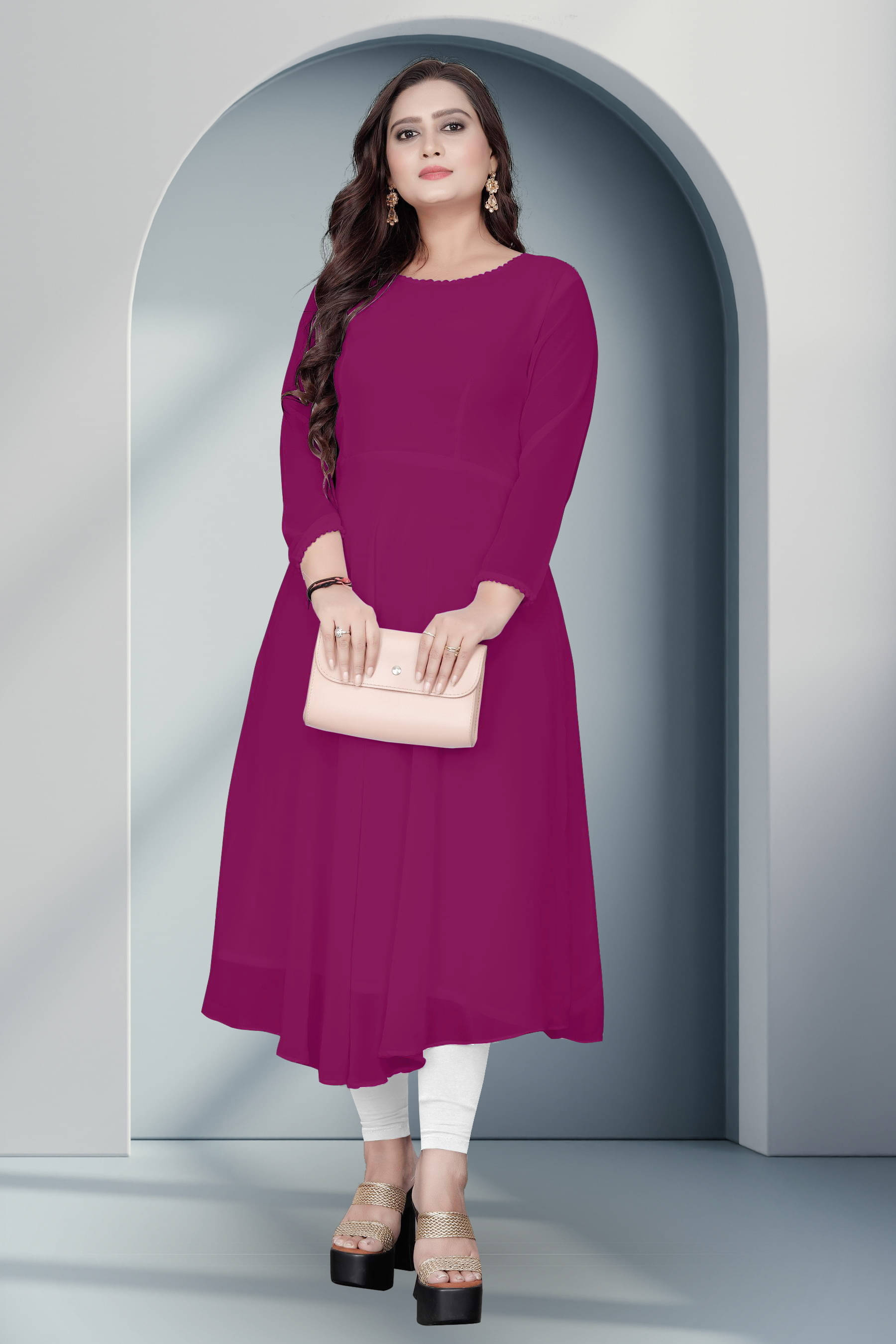     			Vidya Fashion Mart Women Georgette Printed Anarkali Kurti ( Purple )