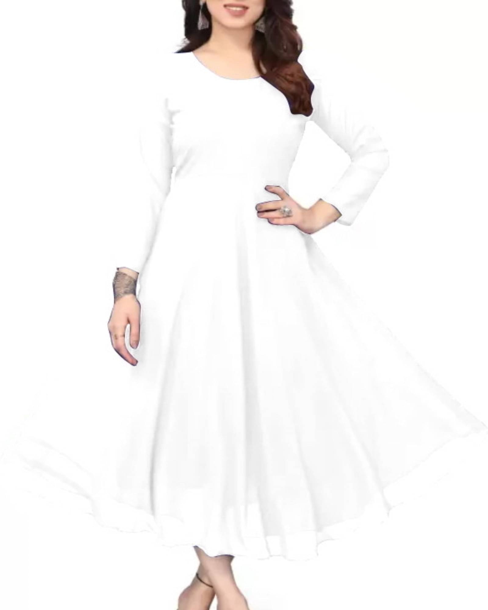 Vidya Fashion Mart Women Georgette Solid Flared Kurti ( White ) Vidya Fashion Mart Women Georgette Solid Flared Kurti ( White )