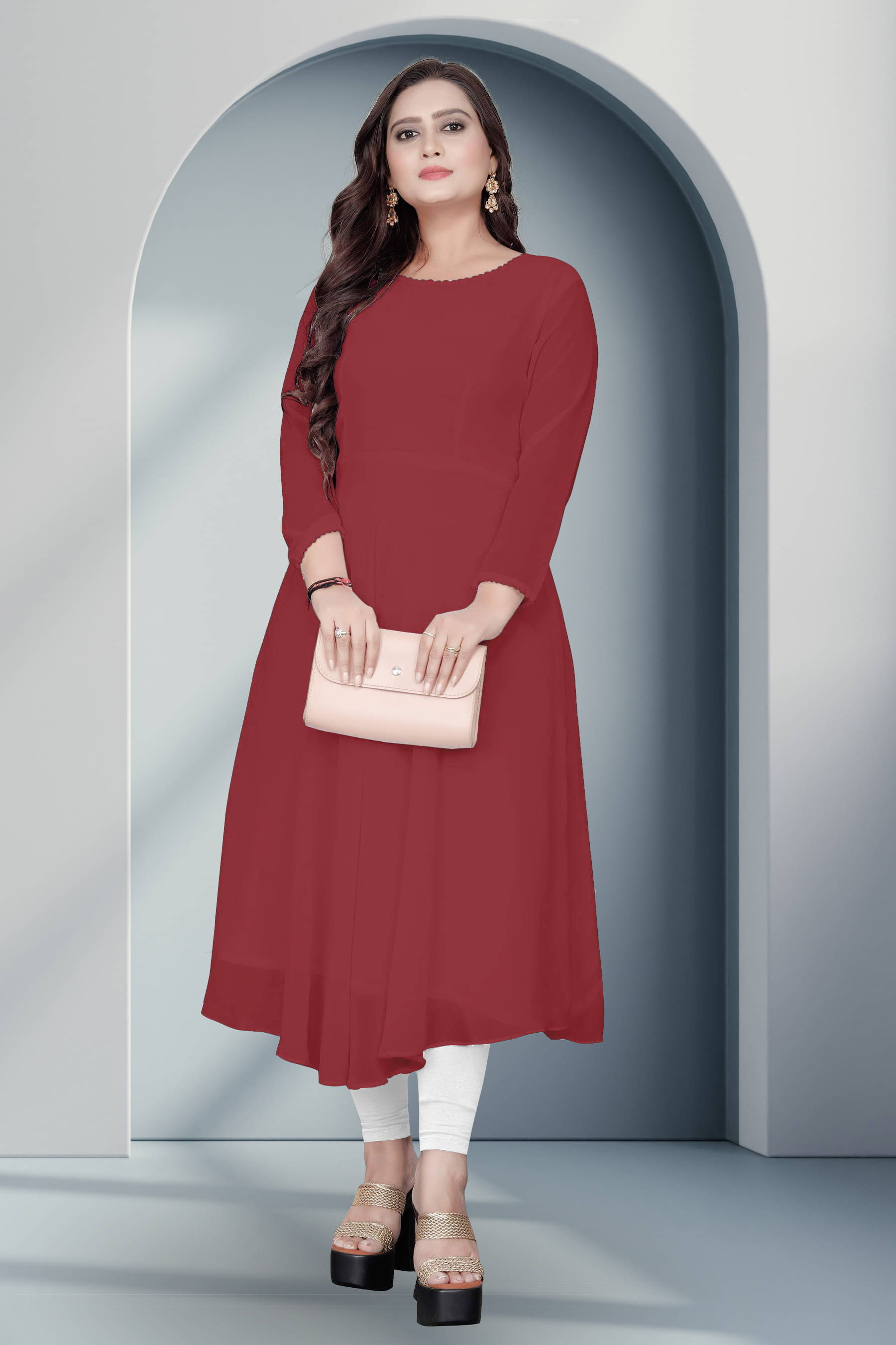     			Vidya Fashion Mart Women Georgette Printed Anarkali Kurti ( Maroon )