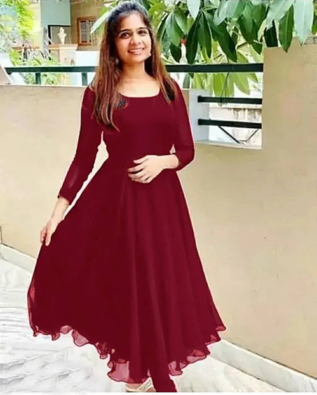     			Vidya Fashion Mart Women Georgette Solid Anarkali Kurti ( Maroon )