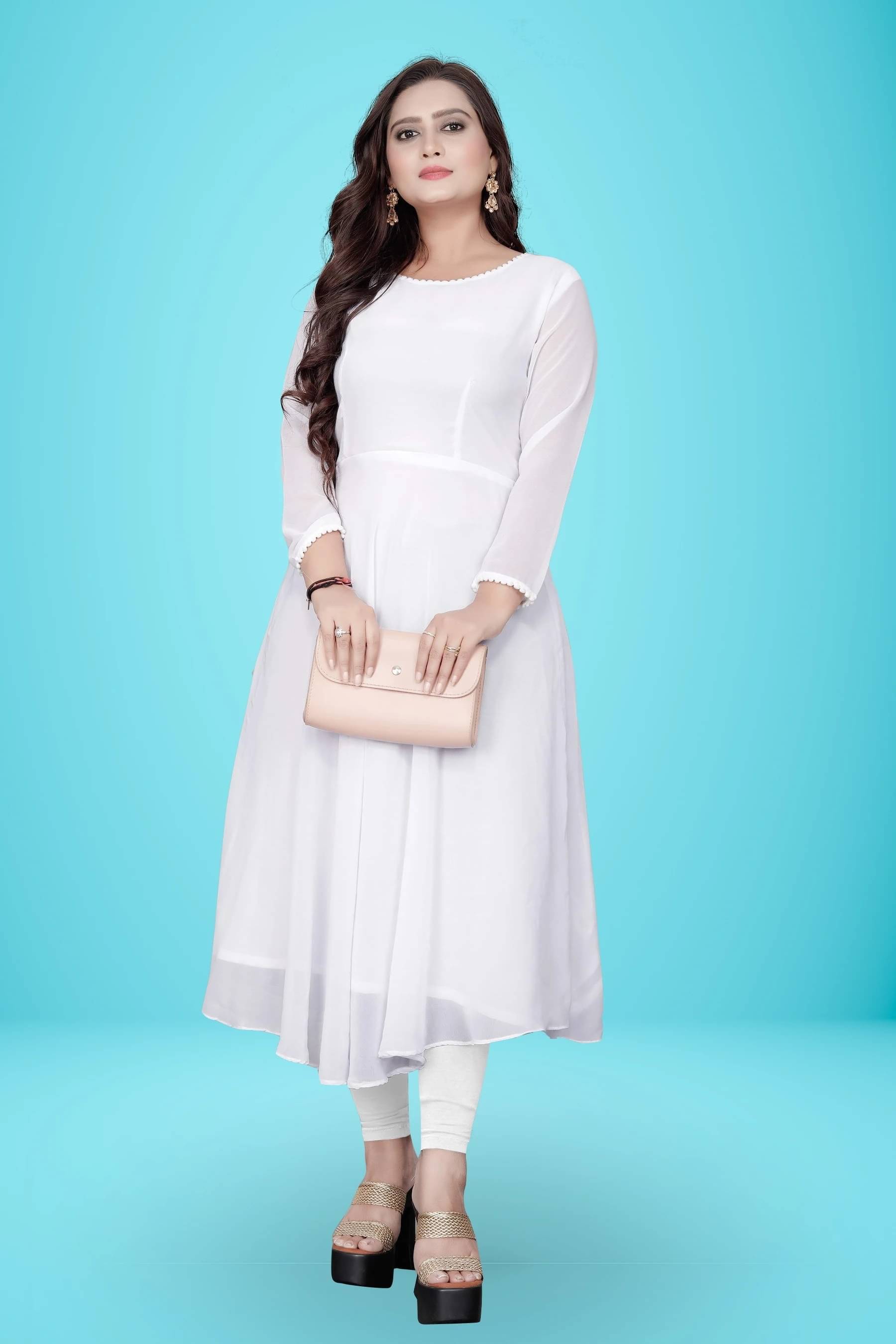     			Vidya Fashion Mart Women Georgette Solid Flared Kurti ( White )