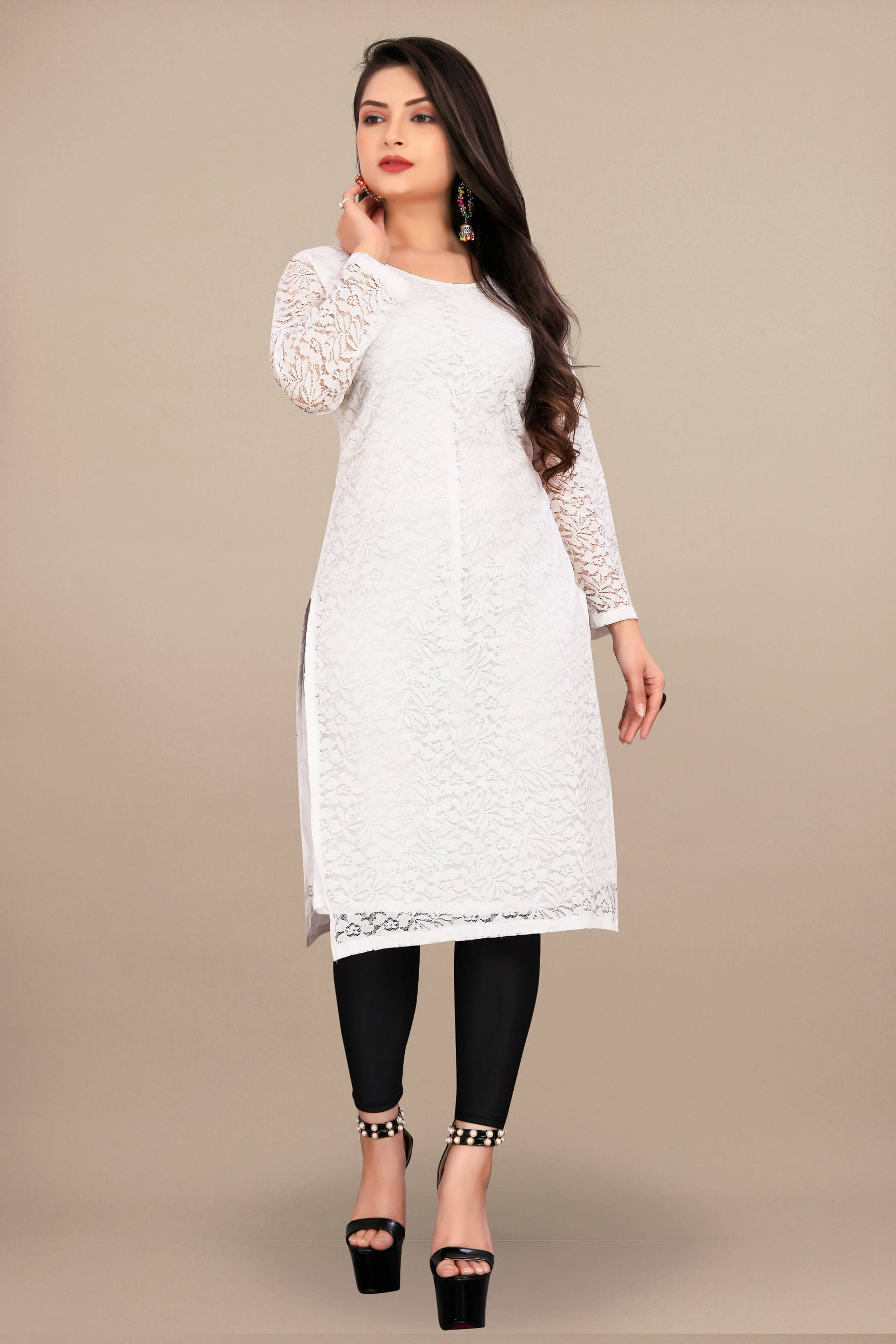     			Vidya Fashion Mart Women Net Printed A-line Kurti ( White )