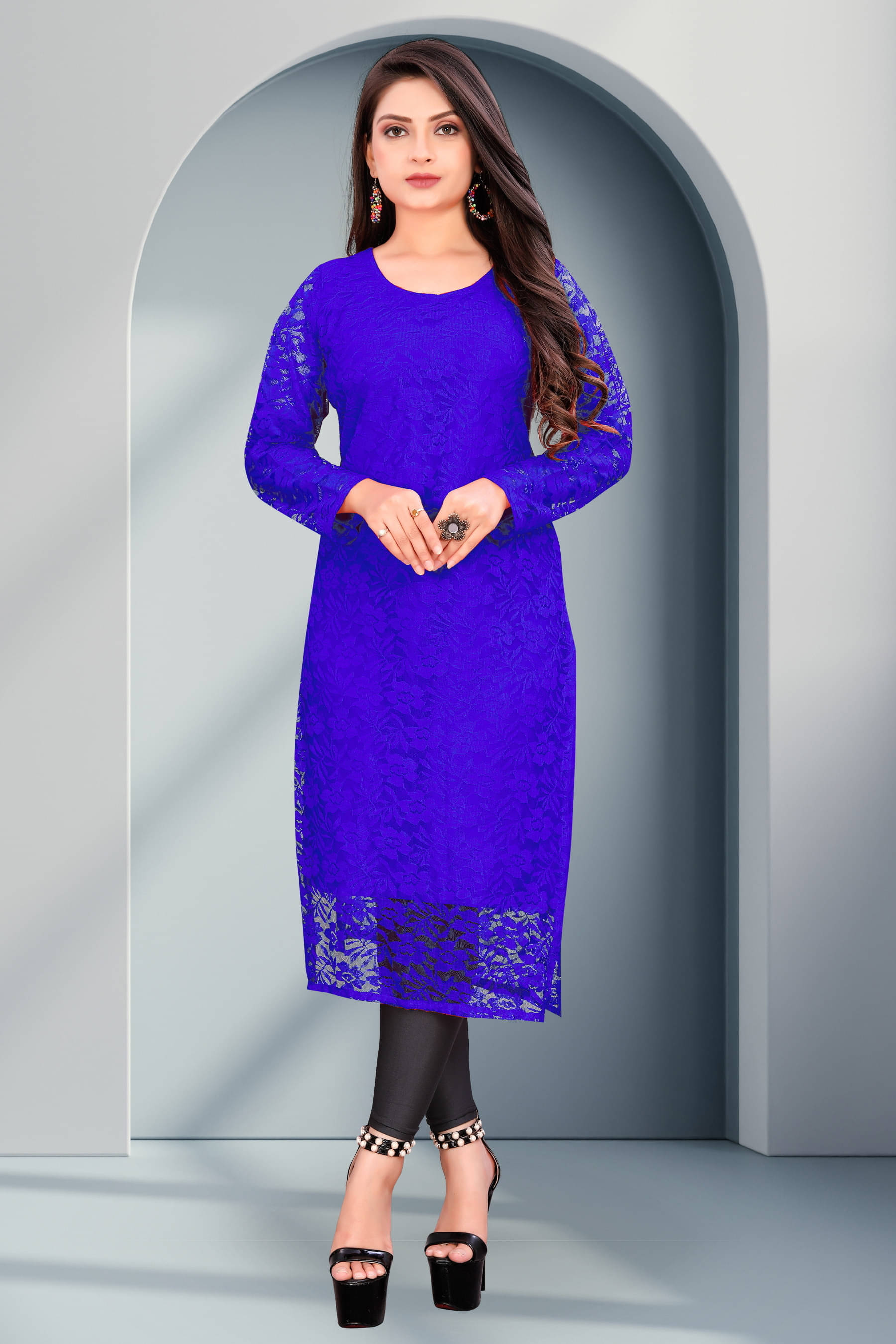     			Vidya Fashion Mart Women Net Printed Straight Kurti ( Blue )