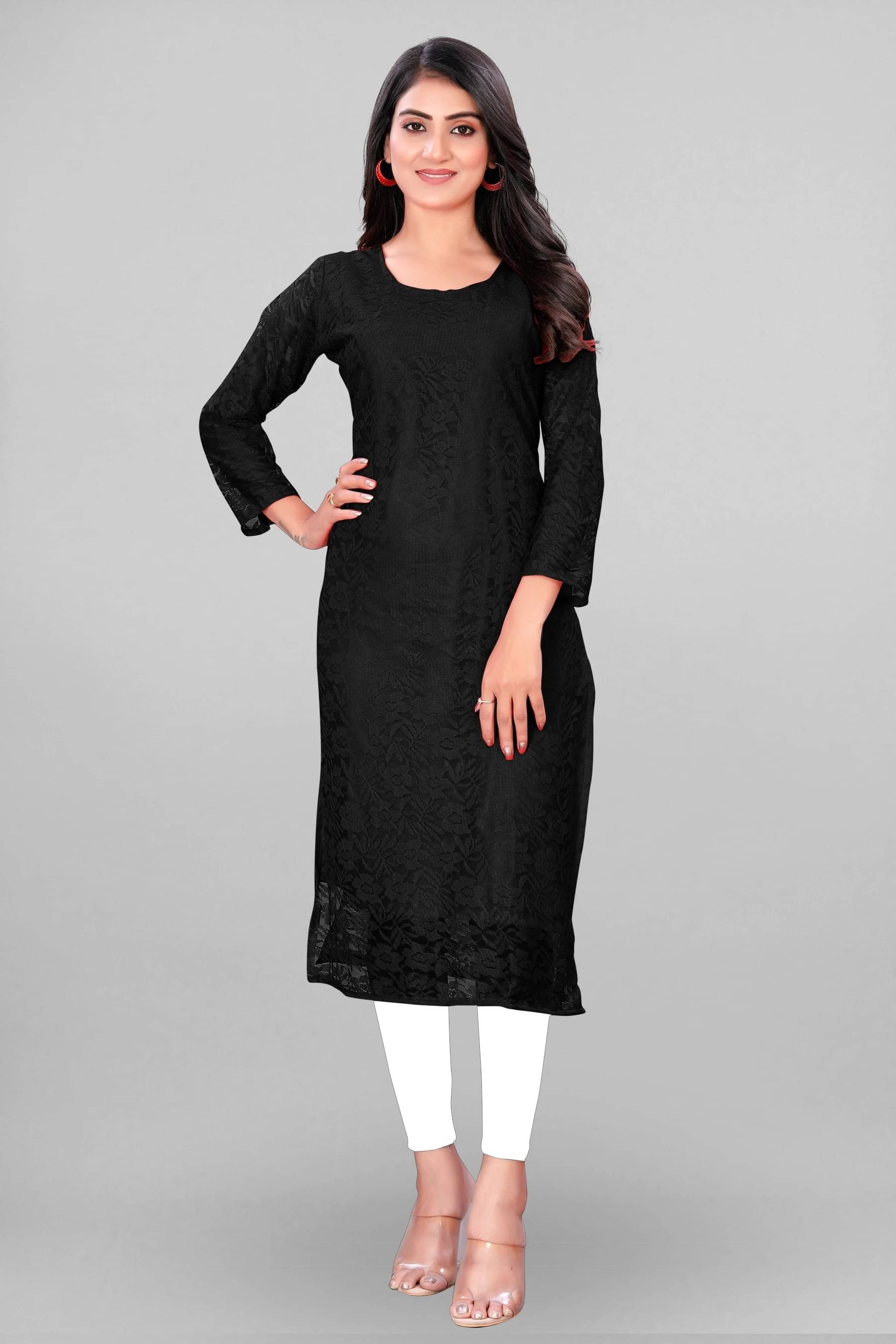     			Vidya Fashion Mart Women Net Embroidered Straight Kurti ( Black )