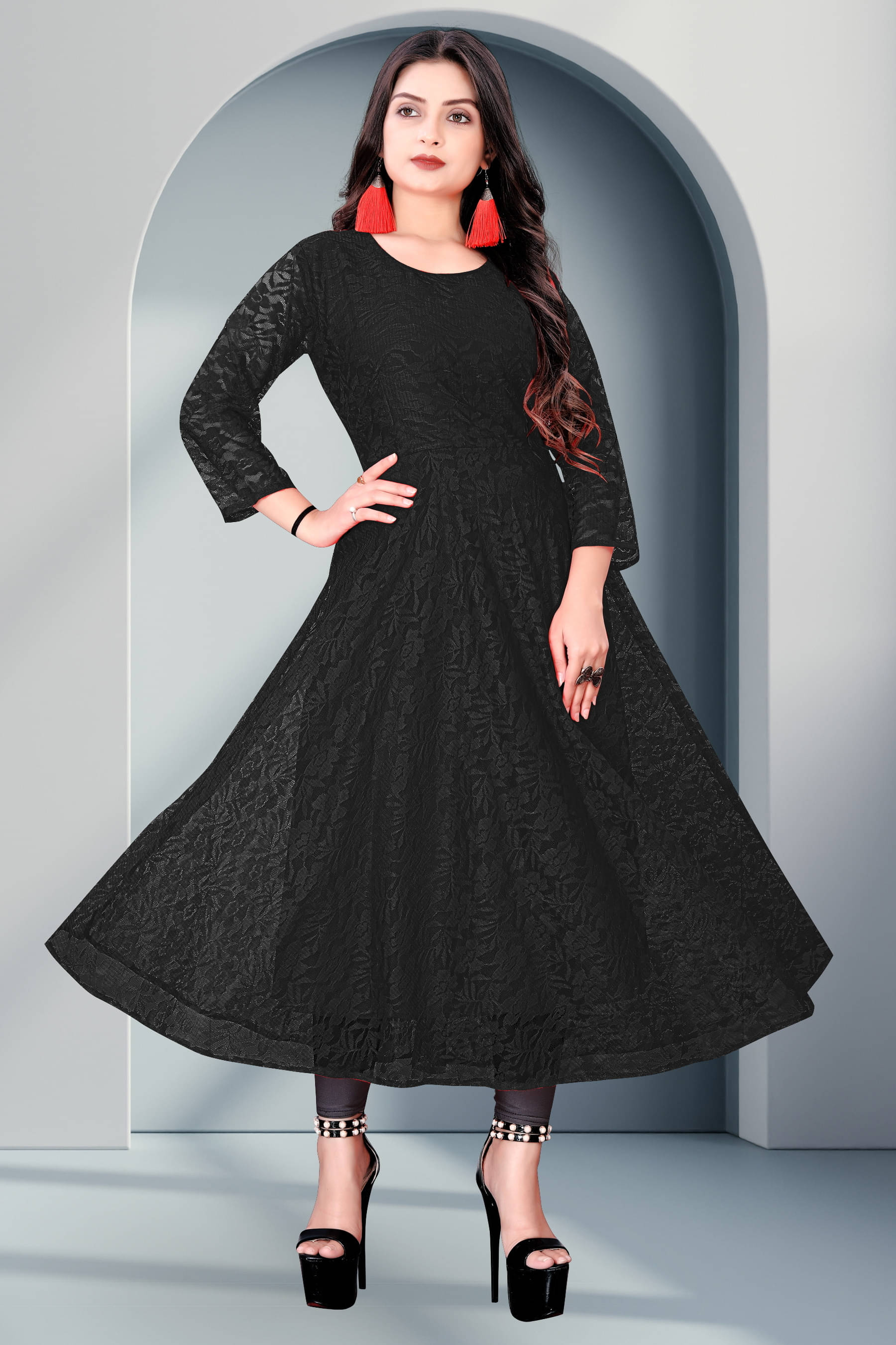     			Vidya Fashion Mart Women Net Self Design Anarkali Kurti ( Black )