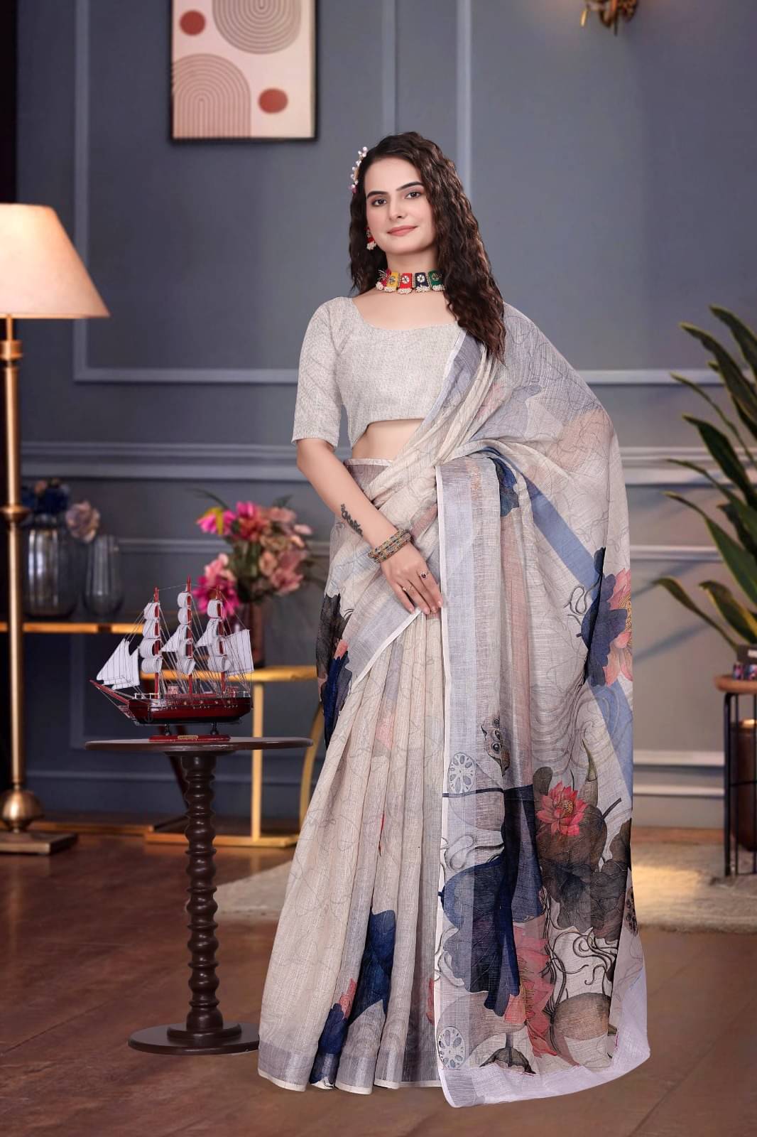 A TO Z CART Linen Printed Saree With Unstitched Blouse Piece ( Grey ) A TO Z CART Linen Printed Saree With Unstitched Blouse Piece ( Grey )