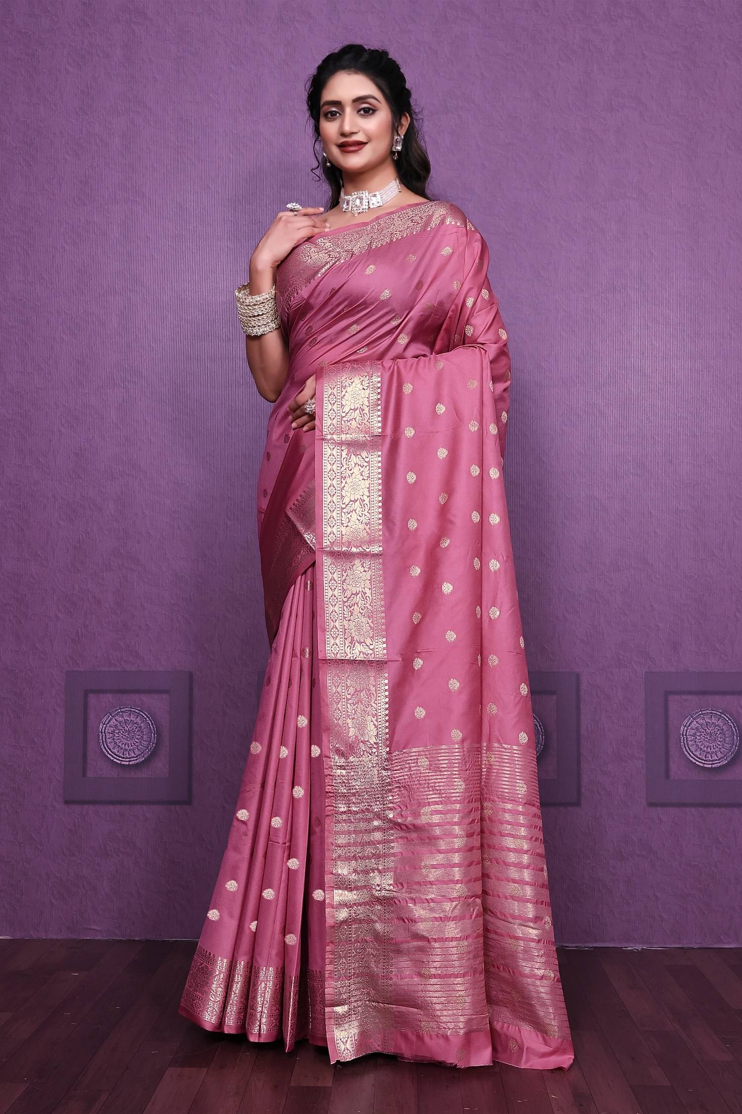    			A TO Z CART Silk Blend Solid Saree With Unstitched Blouse Piece ( Pink )