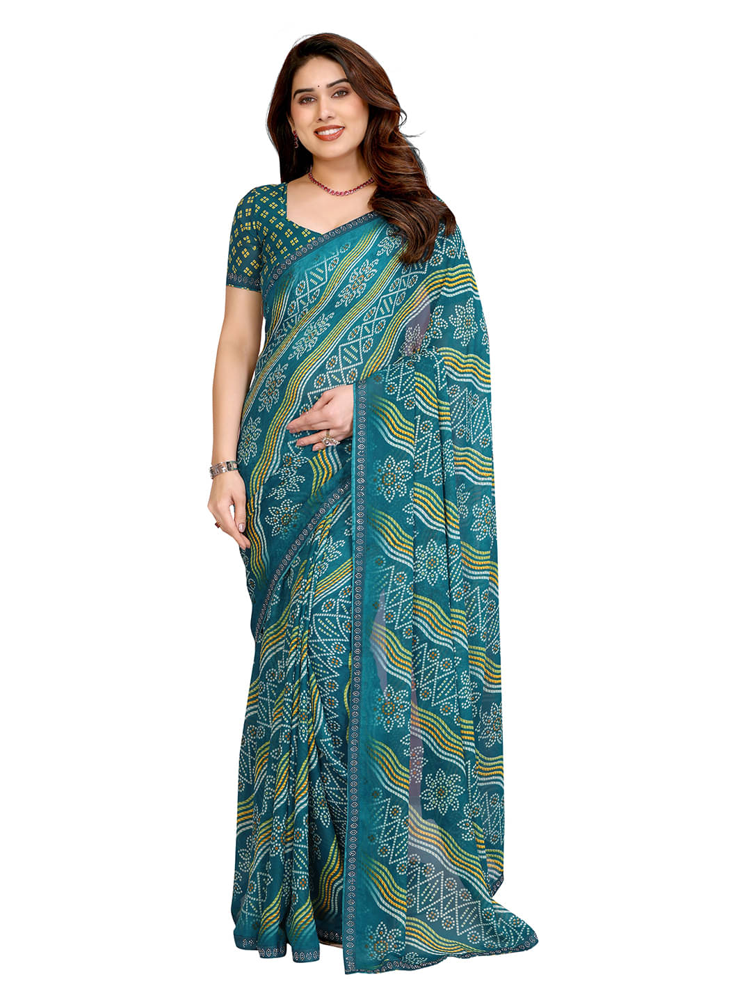    			ANAND SAREES Georgette Printed Ilkal Saree With Unstitched Blouse Piece ( Rama )