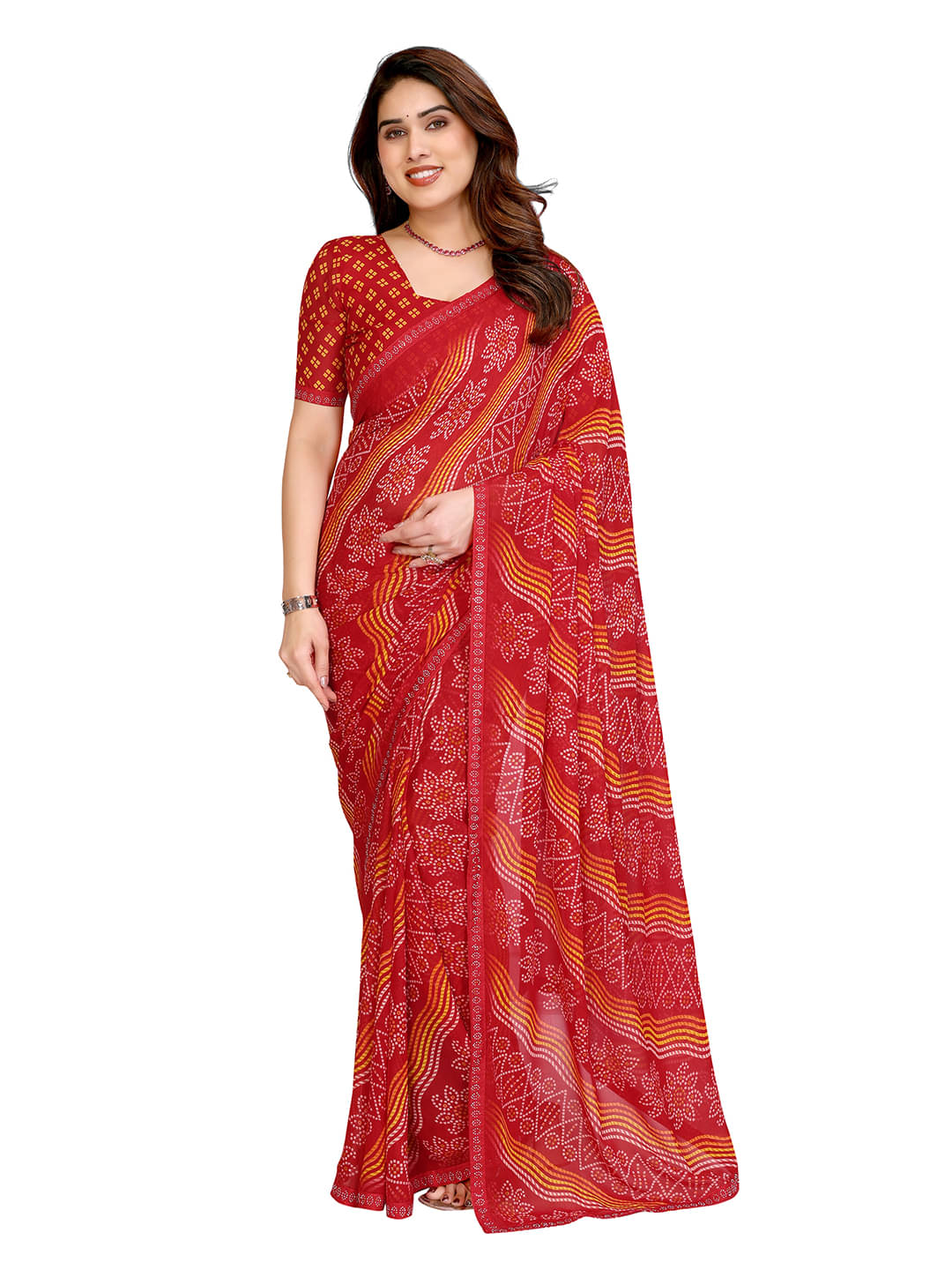     			ANAND SAREES Georgette Printed Ilkal Saree With Unstitched Blouse Piece ( Red )