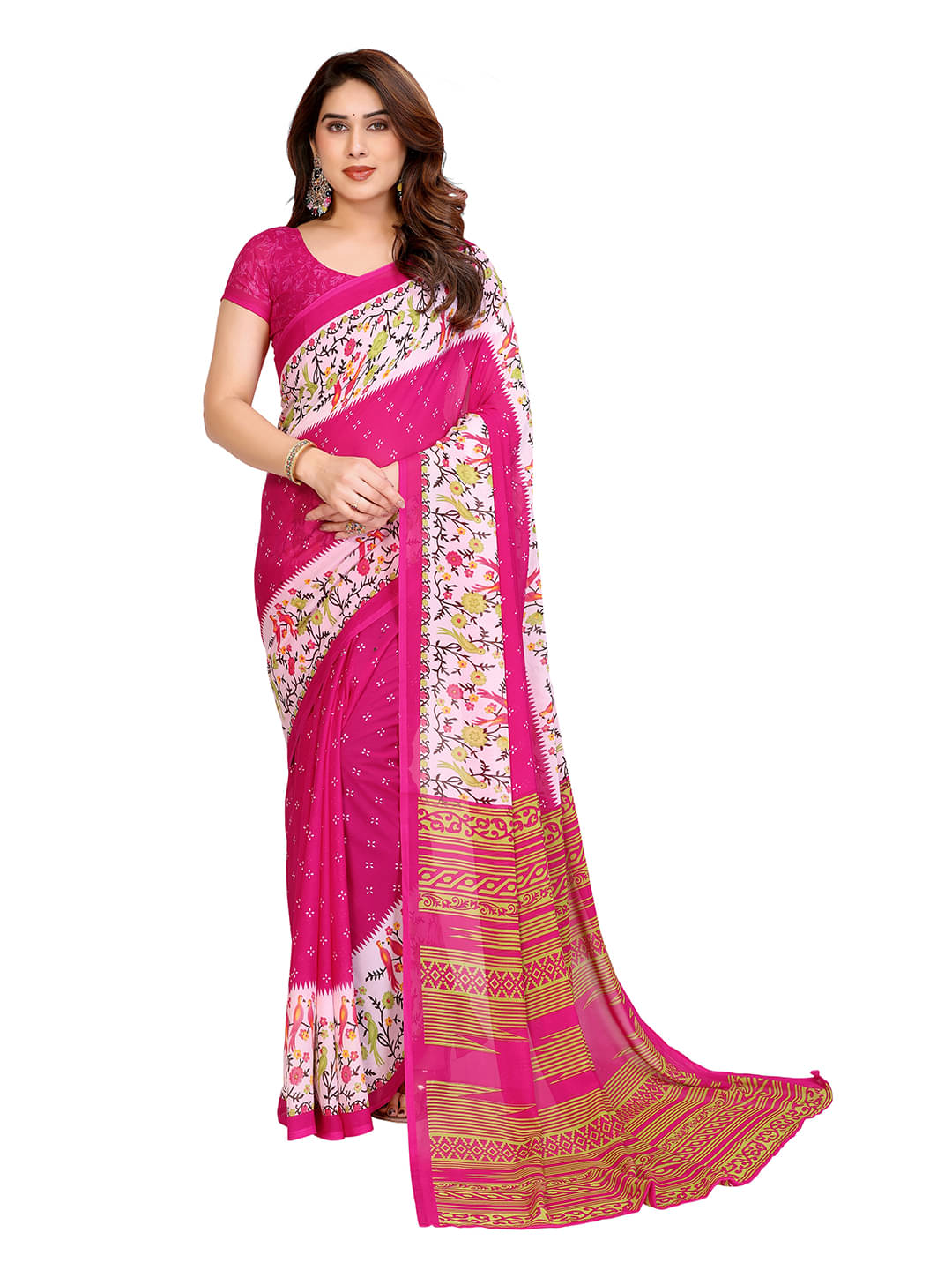 ANAND SAREES Georgette Printed Ilkal Saree With Unstitched Blouse Piece ( Pink )     			ANAND SAREES Georgette Printed Ilkal Saree With Unstitched Blouse Piece ( Pink )