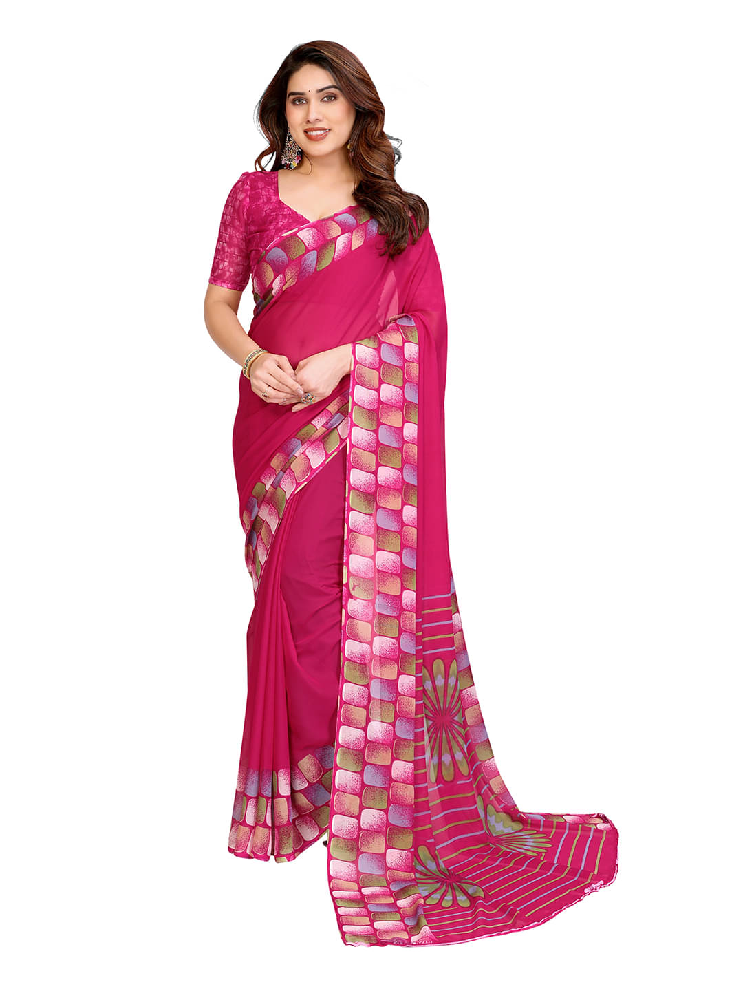 ANAND SAREES Georgette Printed Ilkal Saree With Unstitched Blouse Piece ( Pink ) ANAND SAREES Georgette Printed Ilkal Saree With Unstitched Blouse Piece ( Pink )