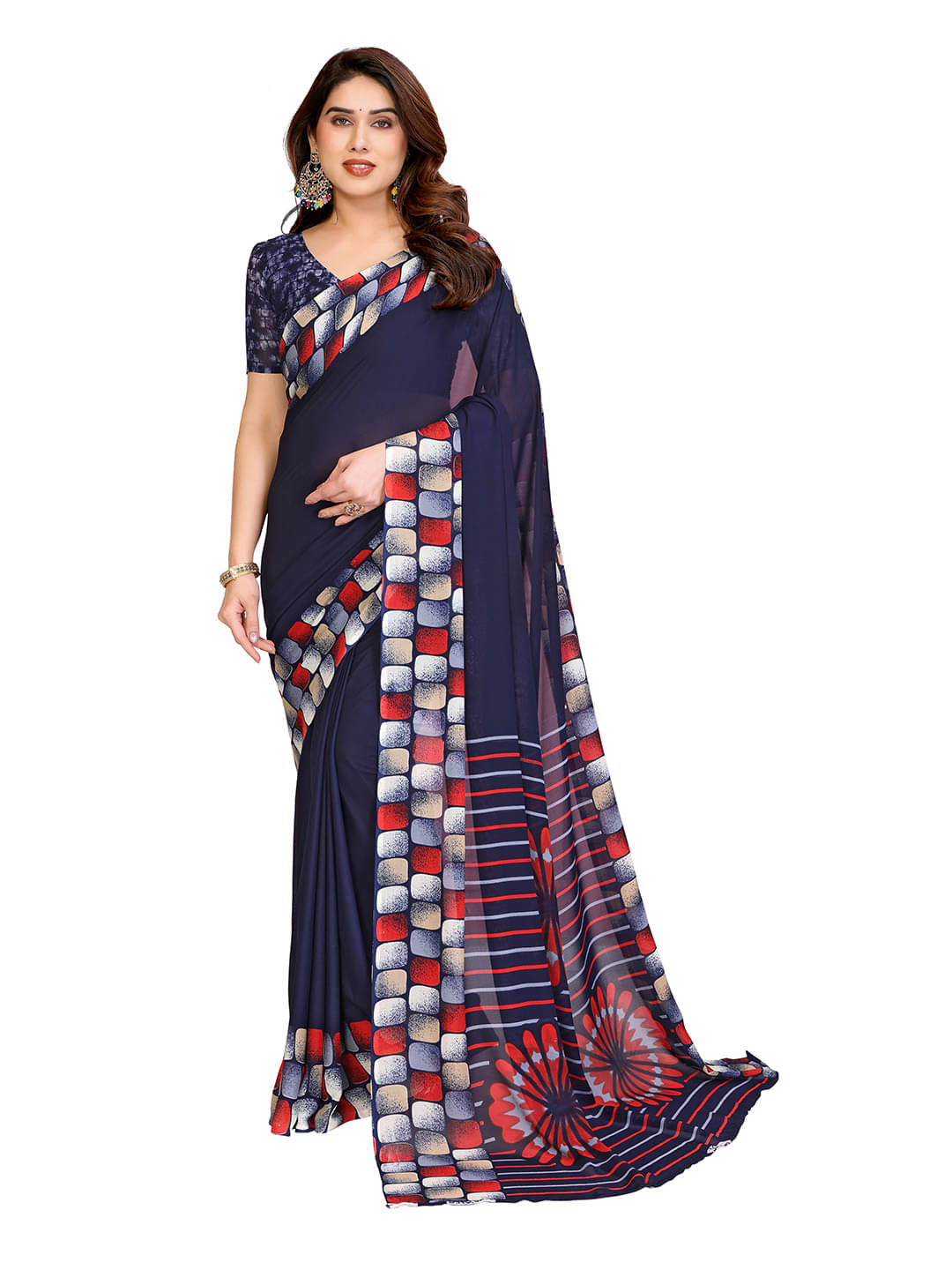     			ANAND SAREES Georgette Printed Ilkal Saree With Unstitched Blouse Piece ( Blue )