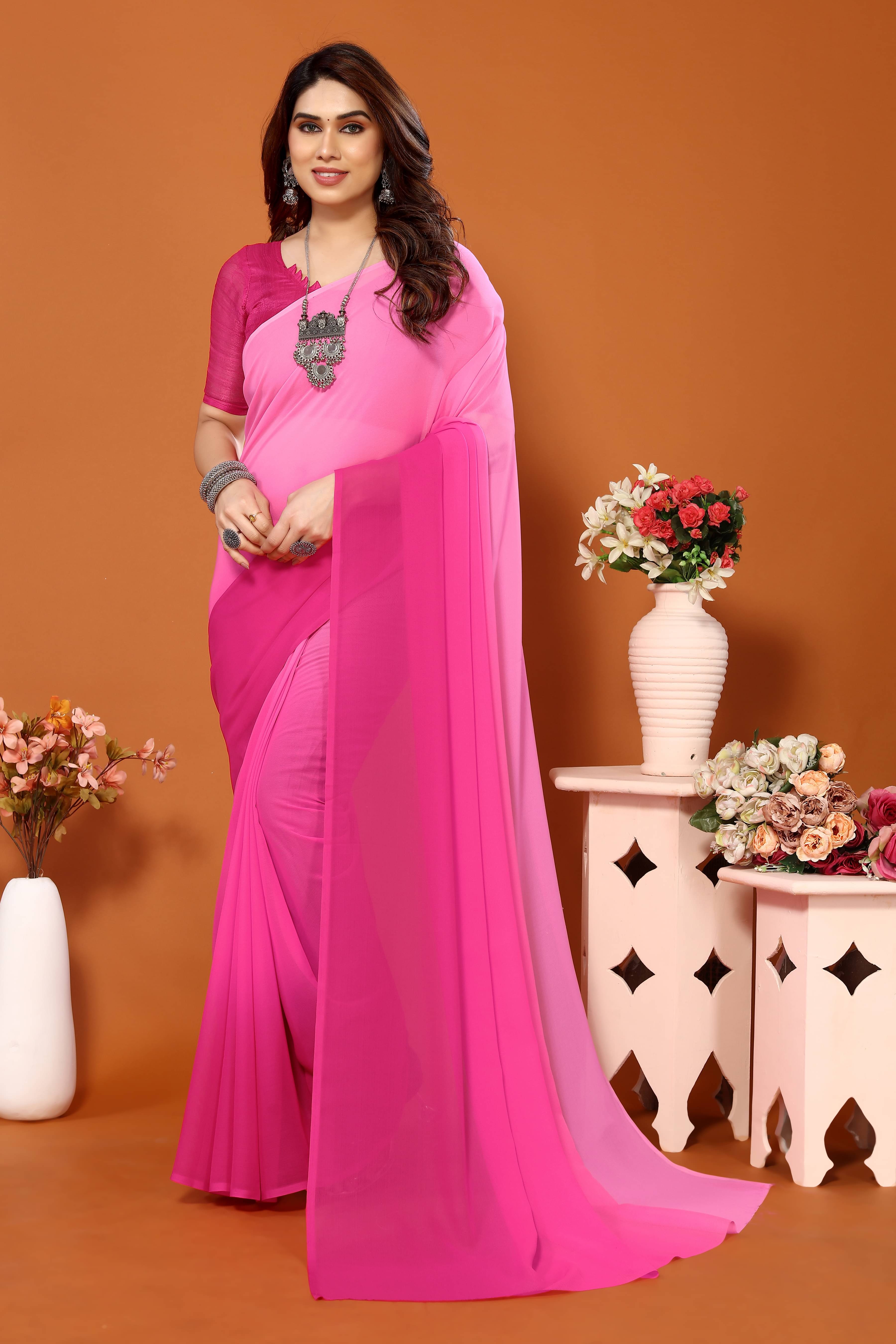 ANAND SAREES Georgette Solid Kasavu Saree With Unstitched Blouse Piece ( Pink ) ANAND SAREES Georgette Solid Kasavu Saree With Unstitched Blouse Piece ( Pink )