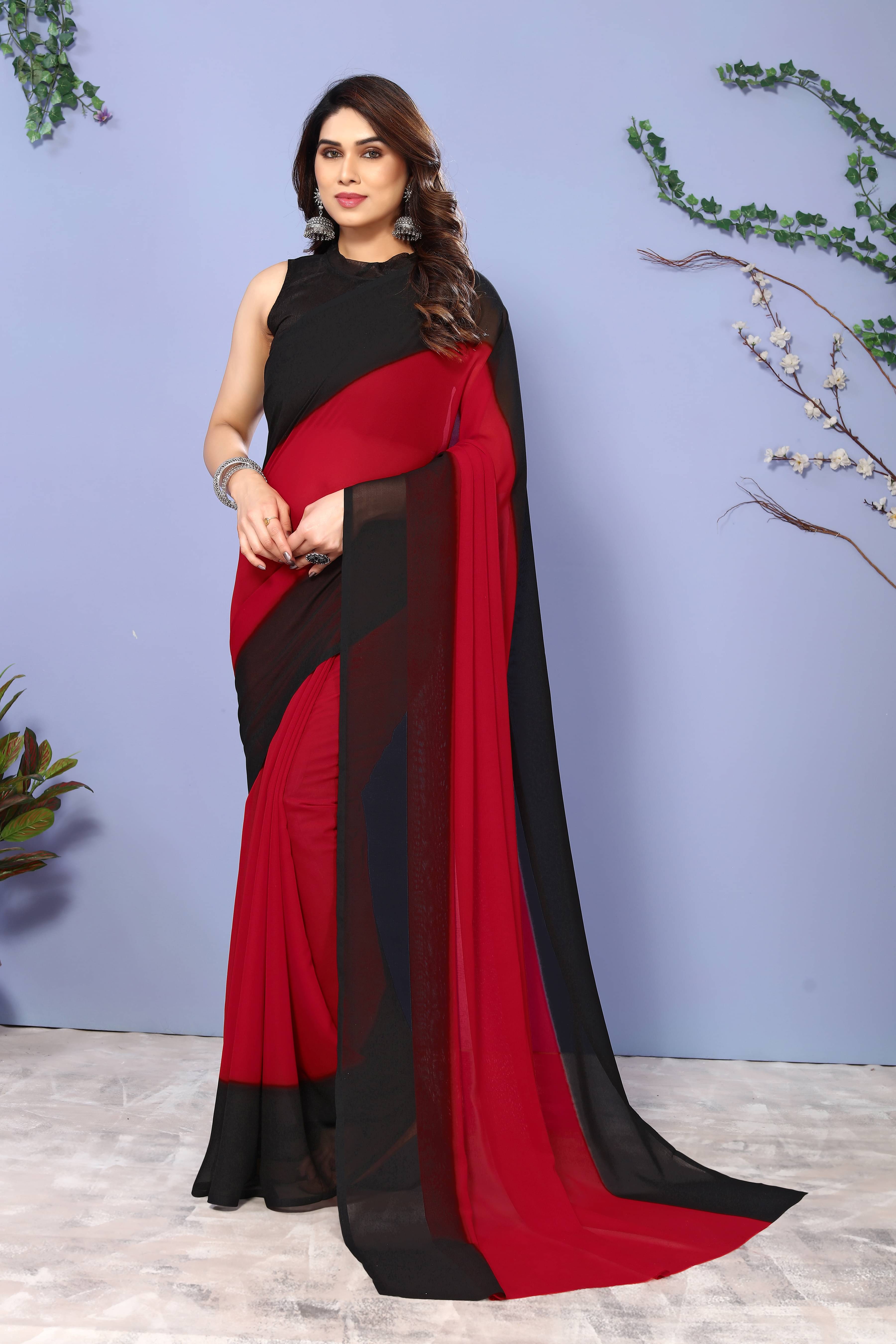 ANAND SAREES Georgette Solid Kasavu Saree With Unstitched Blouse Piece ( Black ) ANAND SAREES Georgette Solid Kasavu Saree With Unstitched Blouse Piece ( Black )