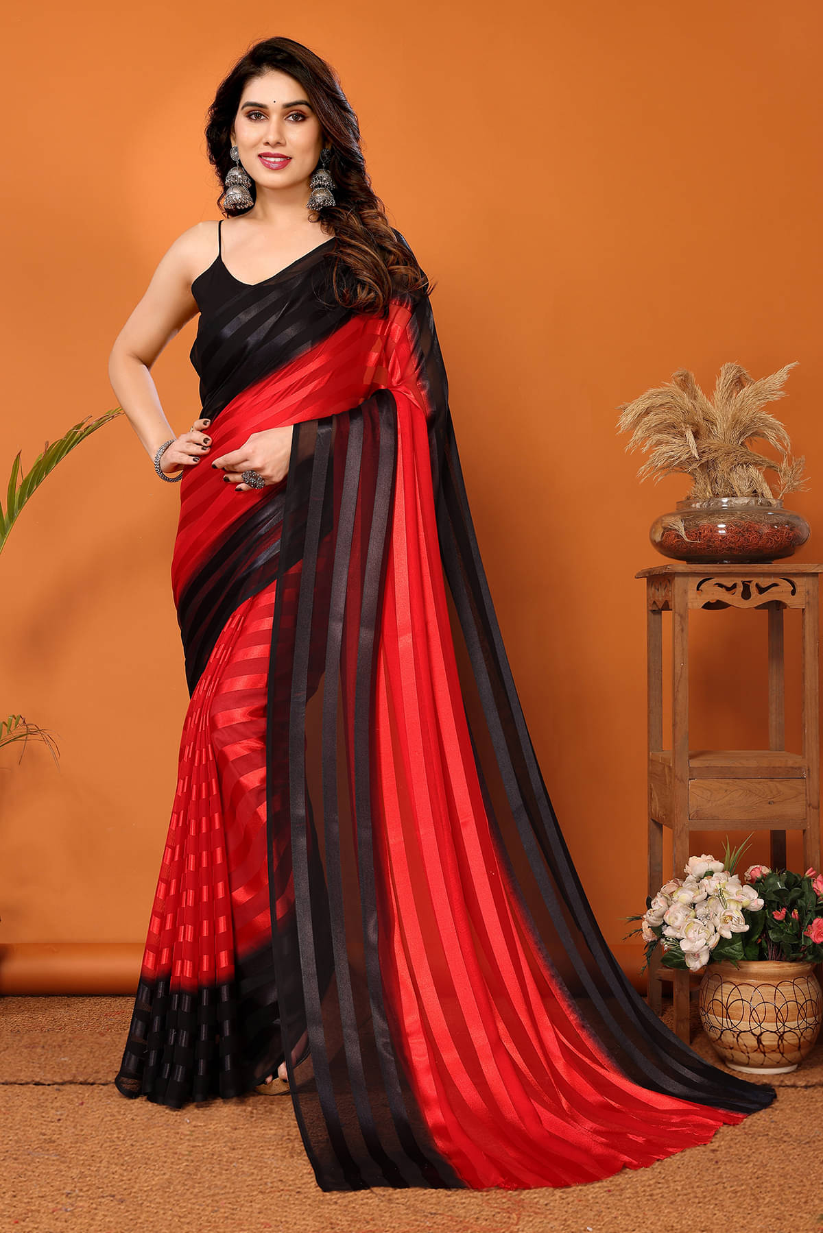 ANAND SAREES Satin Striped Kasavu Saree With Unstitched Blouse Piece ( Black ) ANAND SAREES Satin Striped Kasavu Saree With Unstitched Blouse Piece ( Black )