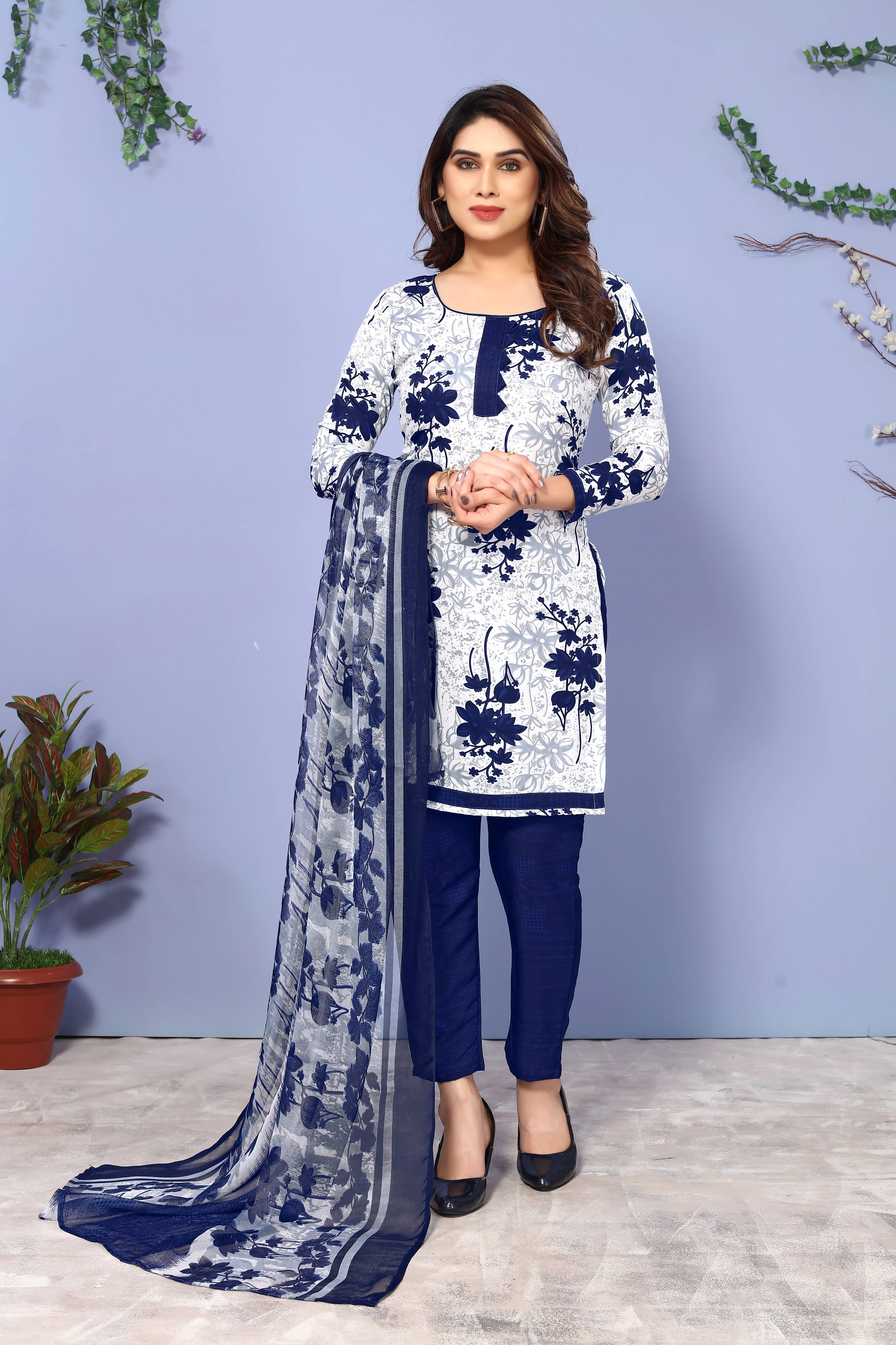 ANAND SAREES Women Crepe Unstitched Dress Material ( White ) ANAND SAREES Women Crepe Unstitched Dress Material ( White )