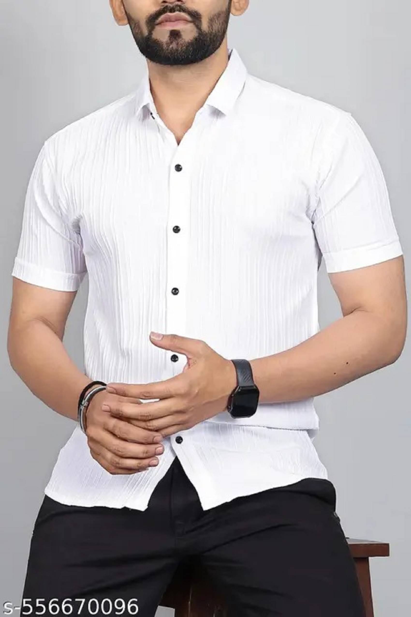 ARZ Cotton Blend Slim Fit Self Design Half Sleeves Men's Casual Shirt - White ( Pack of 1 ) ARZ Cotton Blend Slim Fit Self Design Half Sleeves Men's Casual Shirt - White ( Pack of 1 )