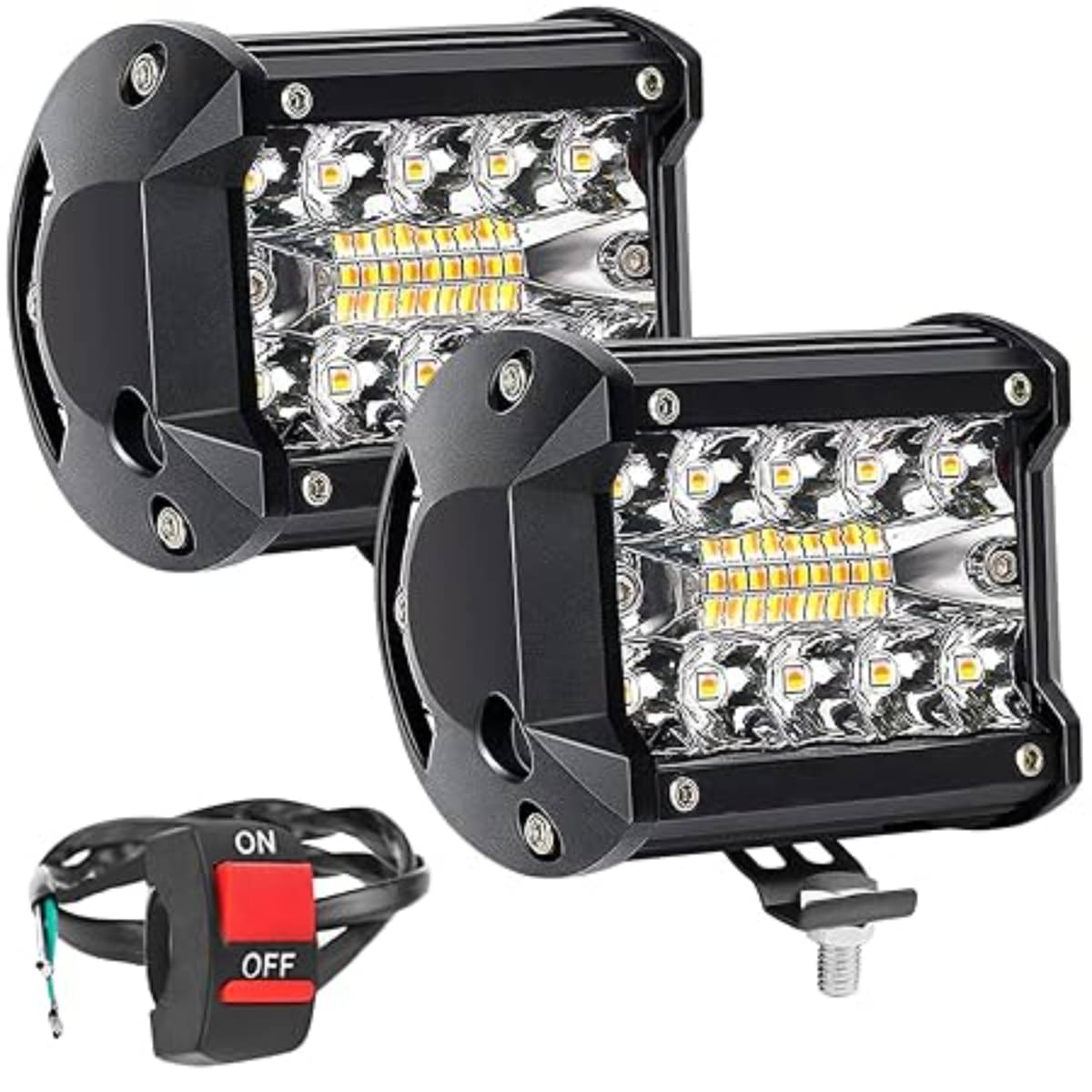     			Auto care 4 Inch bar Light Flashing led Fog Light 19 led with 5 Modes Versatile Off-Road Fog & Spot Flood Beam for Bikes and Scooties with On/Off Switch (White & Yellow) (19 Led 4 Inch) (Set of 2)