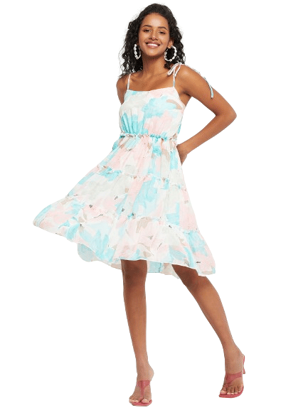     			Bitterlime Women Georgette Printed Fit & Flare Dress ( Multi Color )