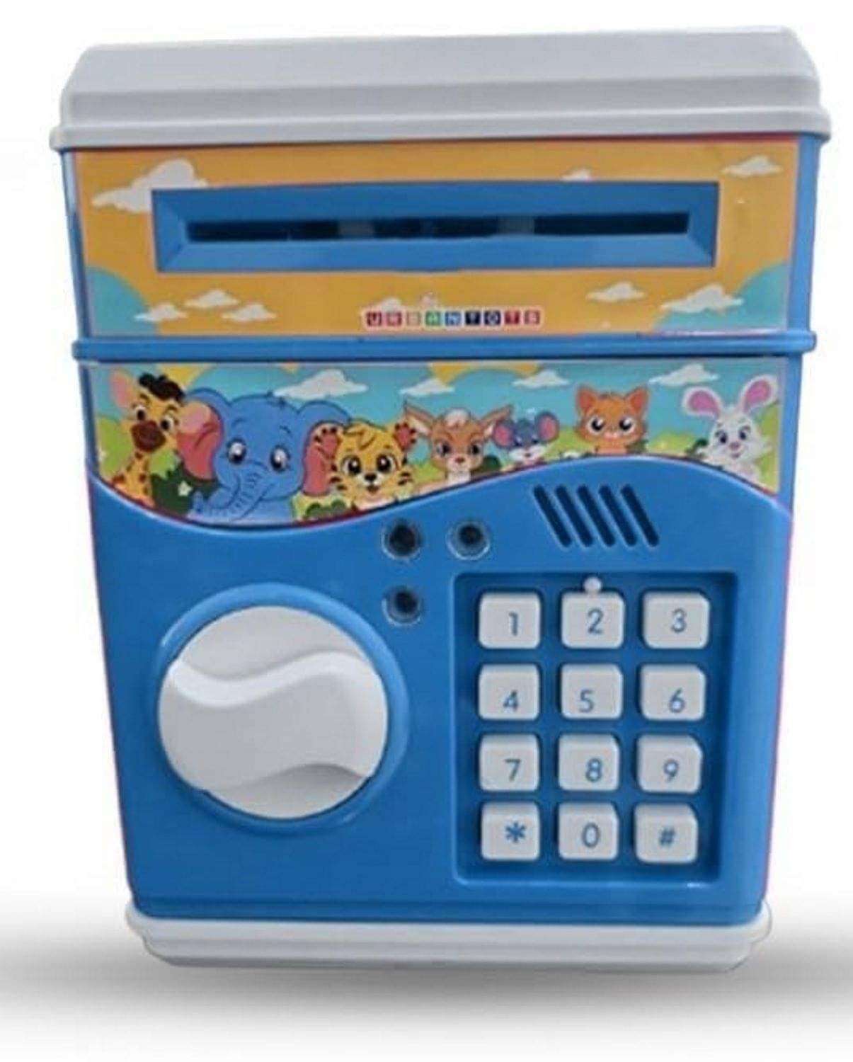     			Braintastic ATM Money Locker Piggy Bank Battery Operated Coin Bank with Automatic Door Open Electronics Security Lock & Password Key Toys for Kids (Blue)