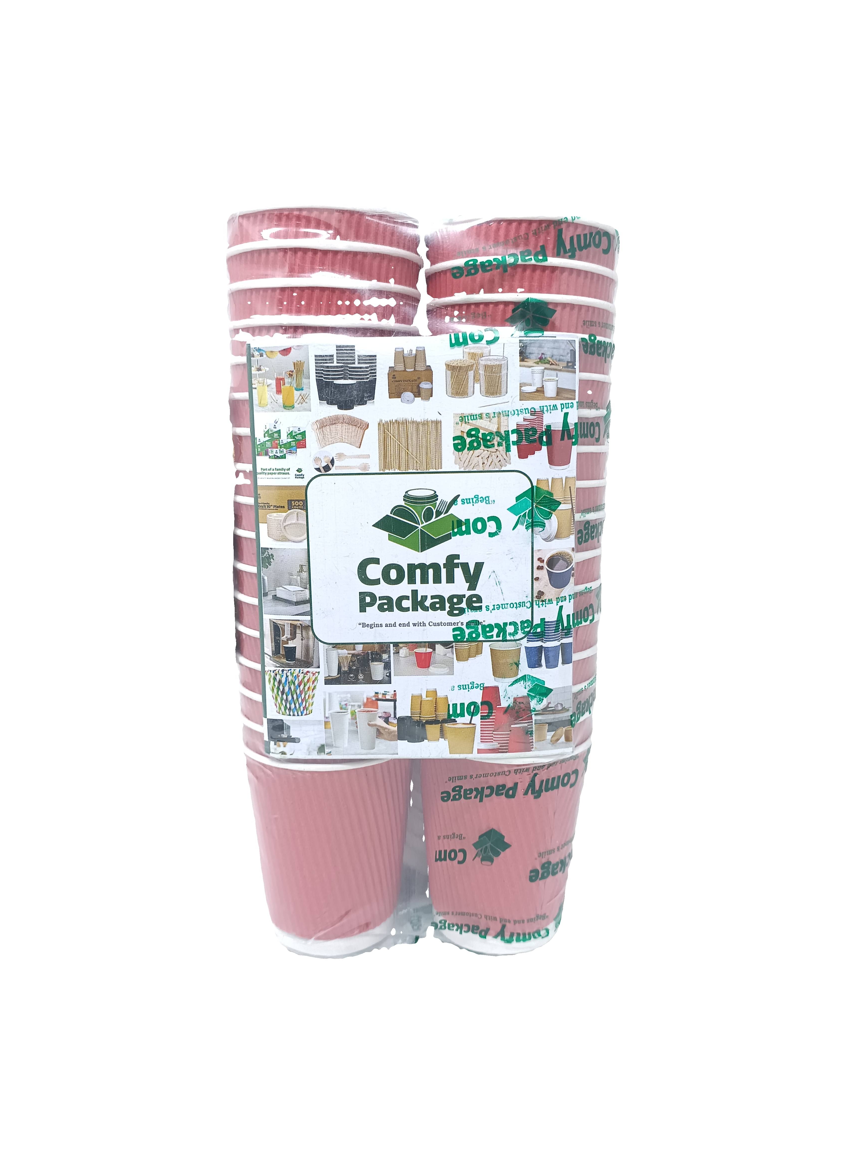     			COMFY PACKAGE Pack of 50 Red Paper Ripple Coffee Cup 6 oz Eco-Friendly & Compostable Disposable Cups