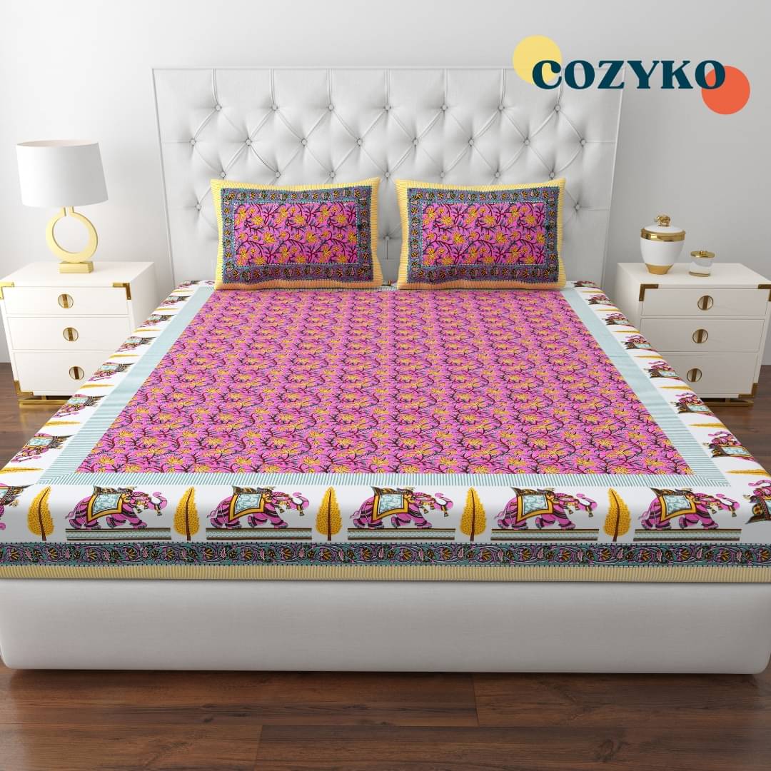     			COZYKO Cotton 1 Double King Bedsheet with 2 Pillow Covers ( Pink )