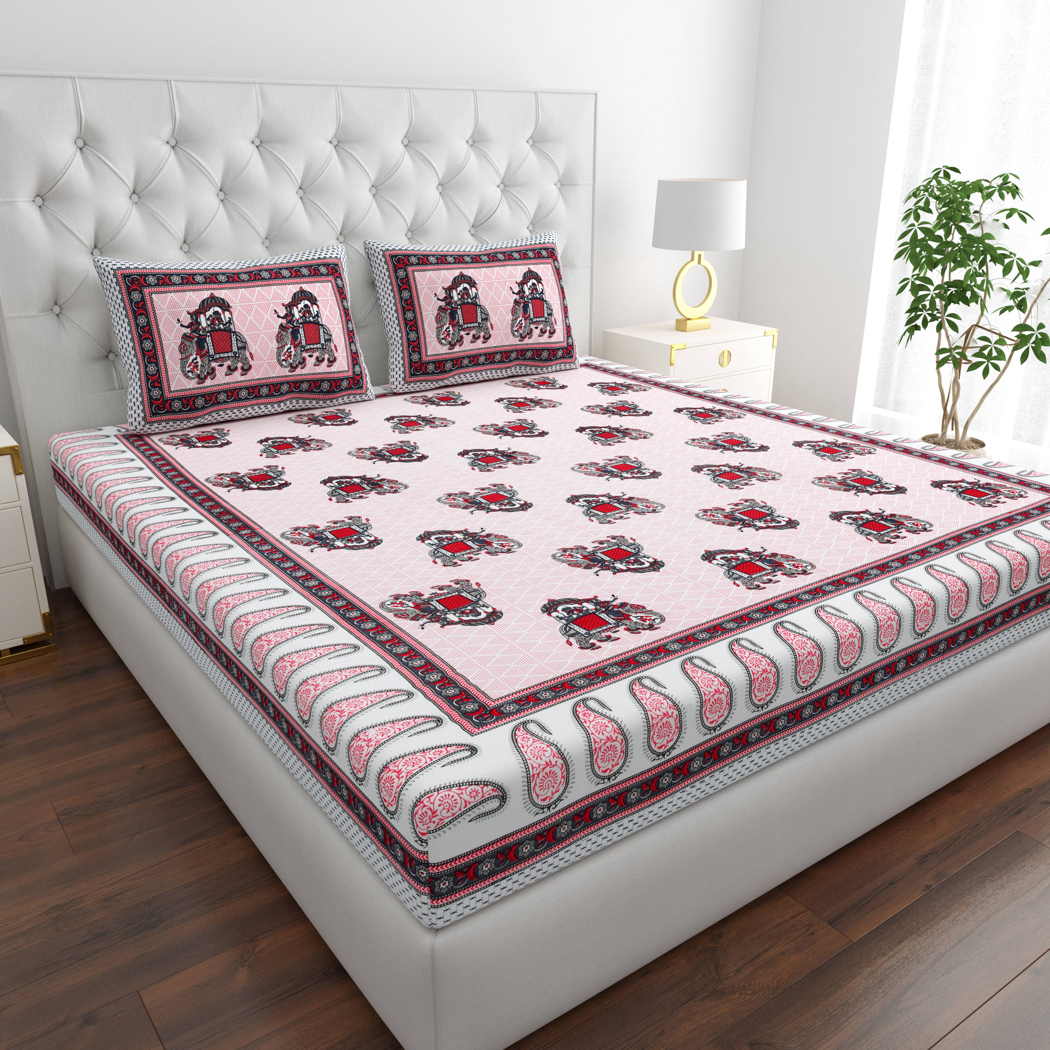     			COZYKO Cotton 1 Double King Bedsheet with 2 Pillow Covers ( Pink )