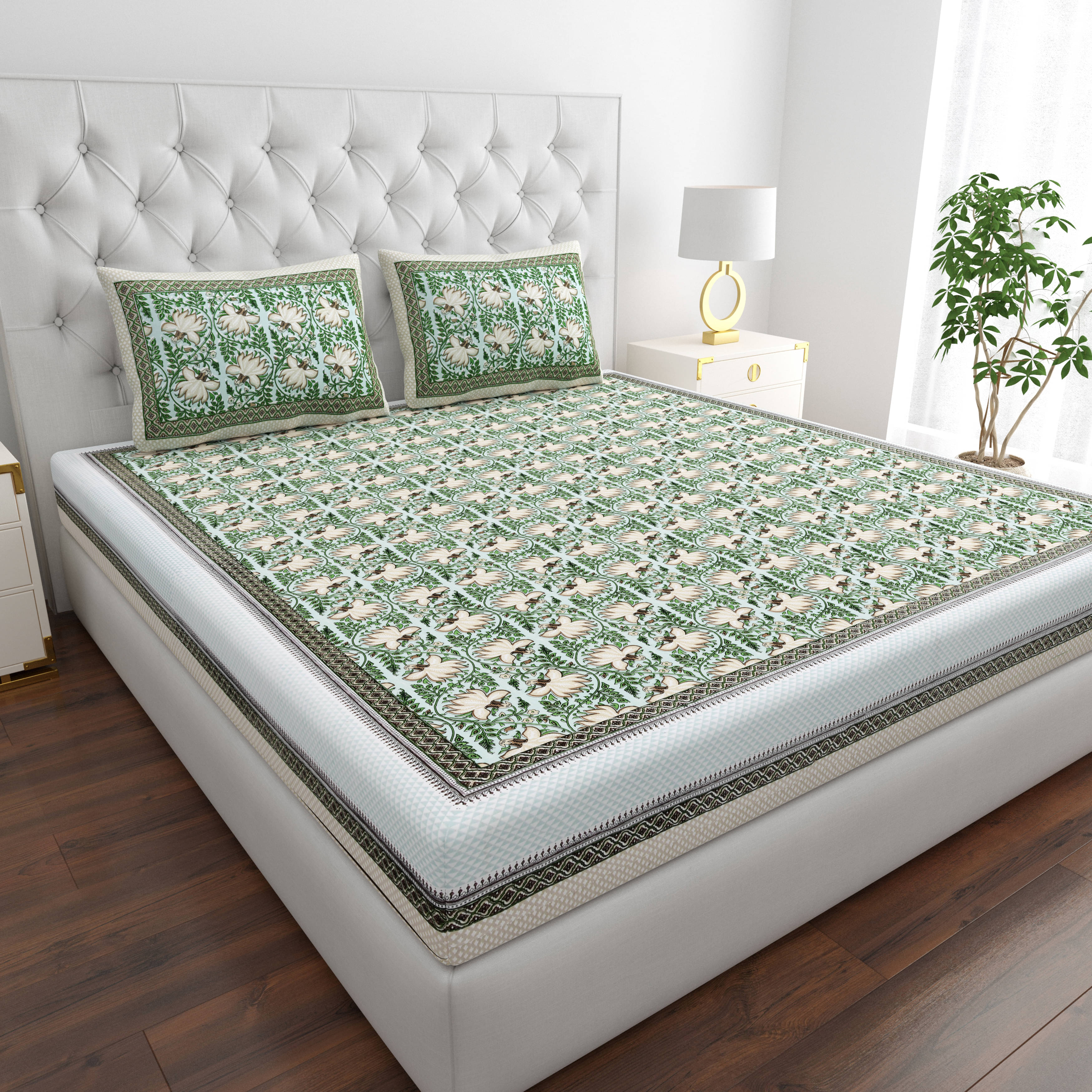    			COZYKO Cotton 1 Double King Bedsheet with 2 Pillow Covers ( Green )