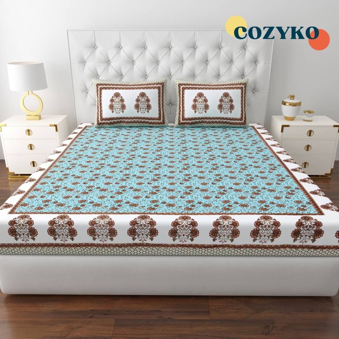    			COZYKO Cotton 1 Double King Bedsheet with 2 Pillow Covers ( Sky Blue )