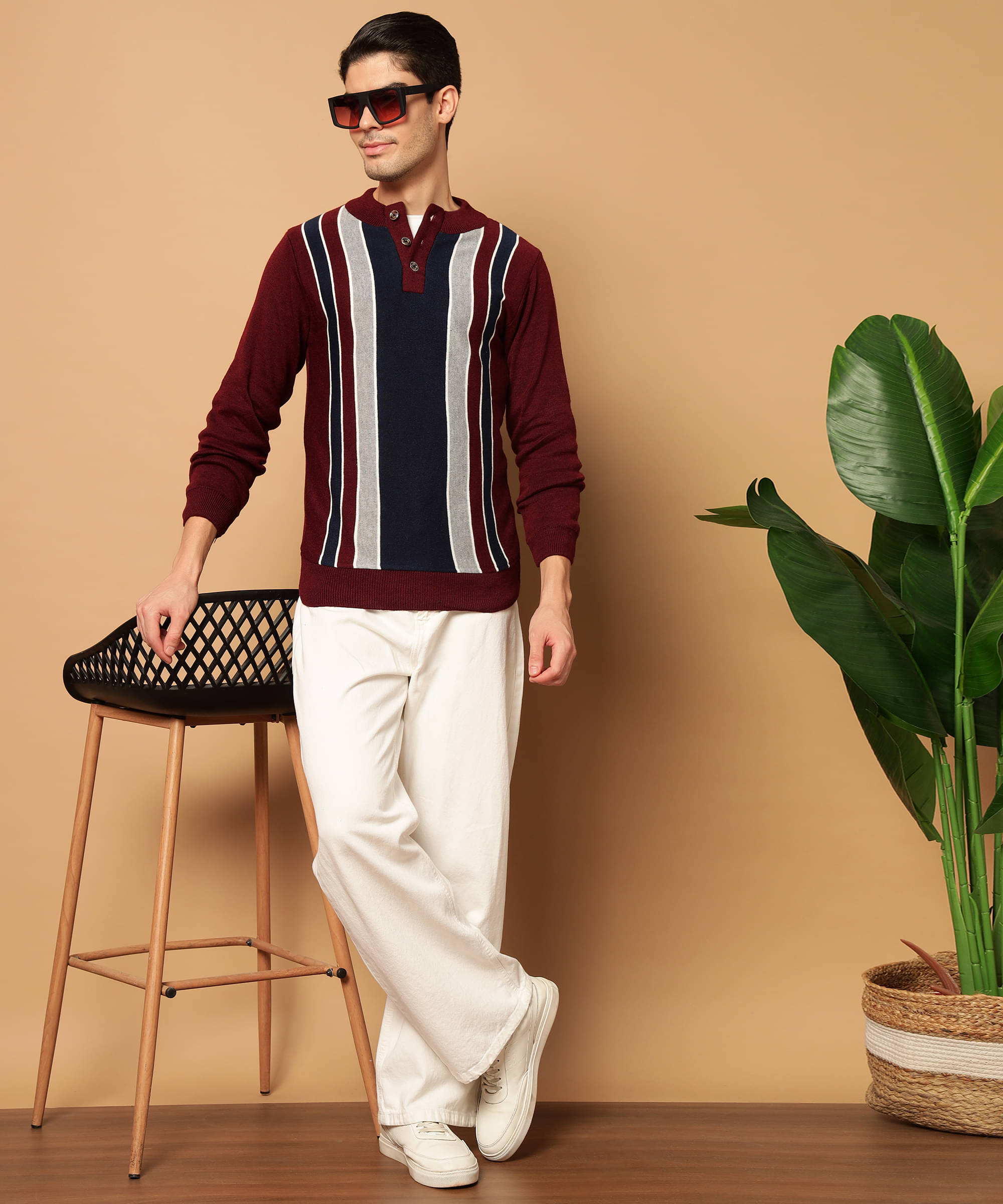     			Canblar Woollen Blend Round Neck Men's Full Sleeves Pullover Sweater - Maroon ( Pack of 1 )