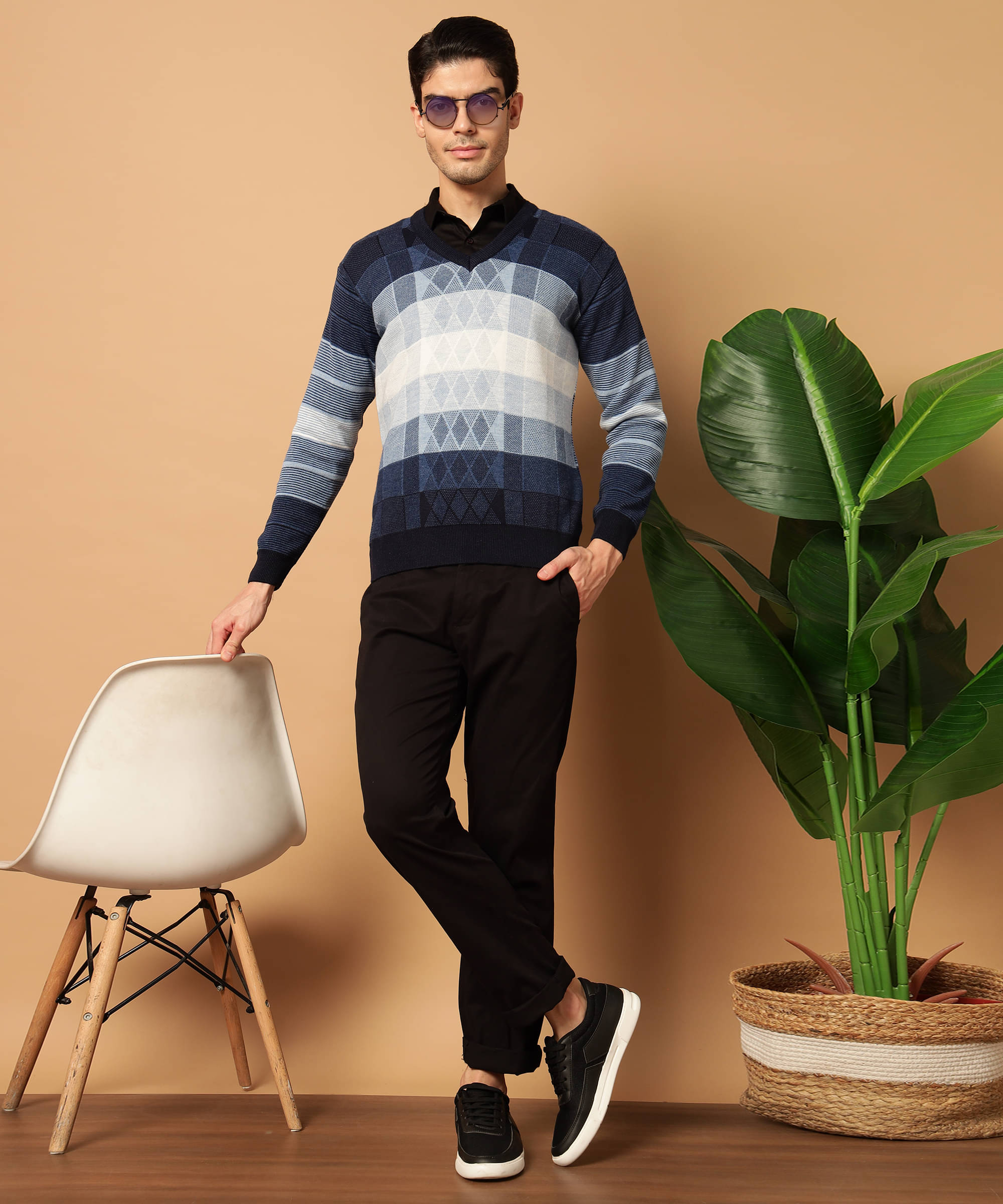     			Canblar Woollen Blend Round Neck Men's Full Sleeves Pullover Sweater - Blue ( Pack of 1 )