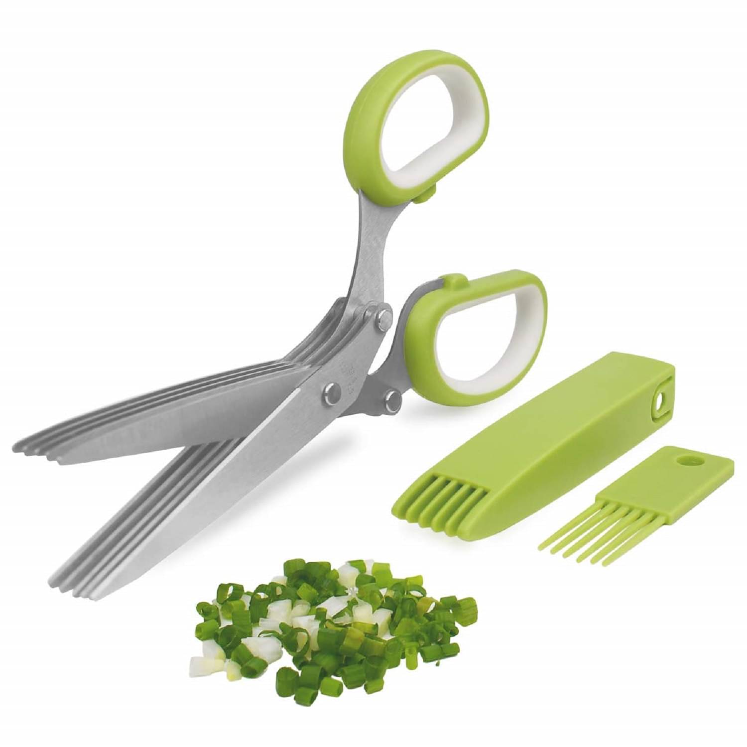     			Cutter Scissors 5 Blade Scissors Kitchen Multipurpose Cutting Shear With 5 Stainless Steel Blades & Safety Cover & Cleaning Comb Cilantro Scissors (Green