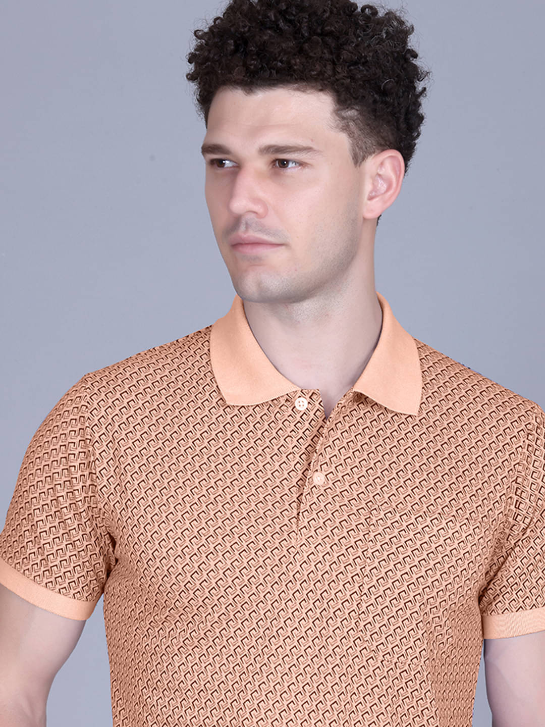     			DISTORTION CREW Men Polyester Regular Fit Printed Polo T Shirt ( Peach )