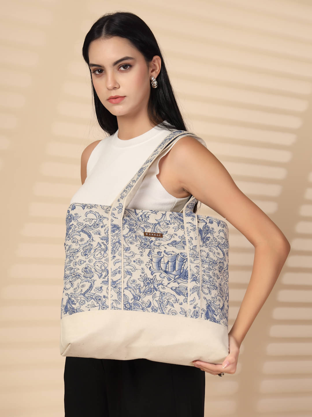     			ENSAC Tote Bag Canvas Set of 1 ( White )