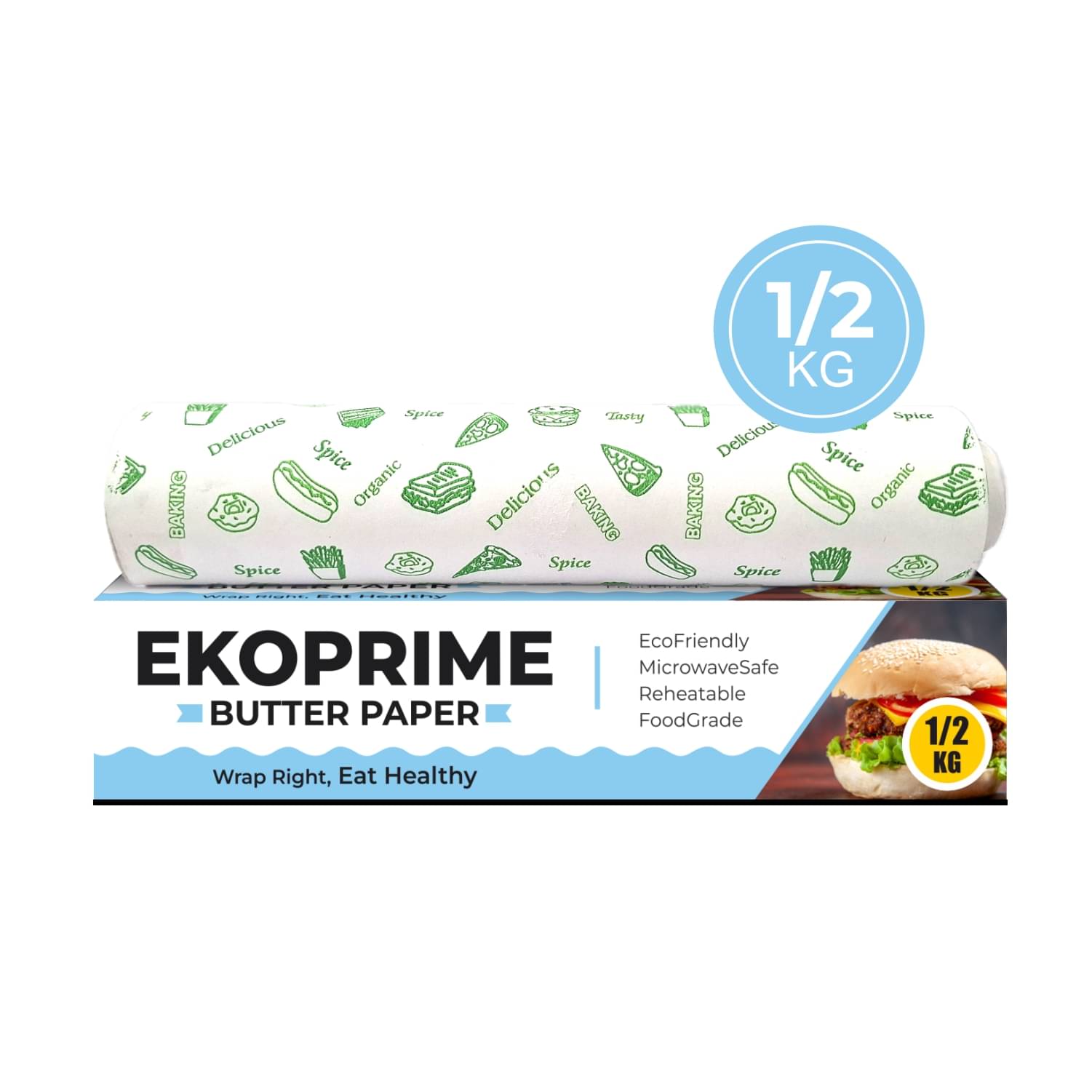 Ekoprime 1/2 Kg Butter Paper Roll | Food Grade Non-Stick Wrapping Paper | Roti, Sandwich & Tiffin Wrap | Microwave Safe | Pack of 1 Ekoprime 1/2 Kg Butter Paper Roll | Food Grade Non-Stick Wrapping Paper | Roti, Sandwich & Tiffin Wrap | Microwave Safe | Pack of 1