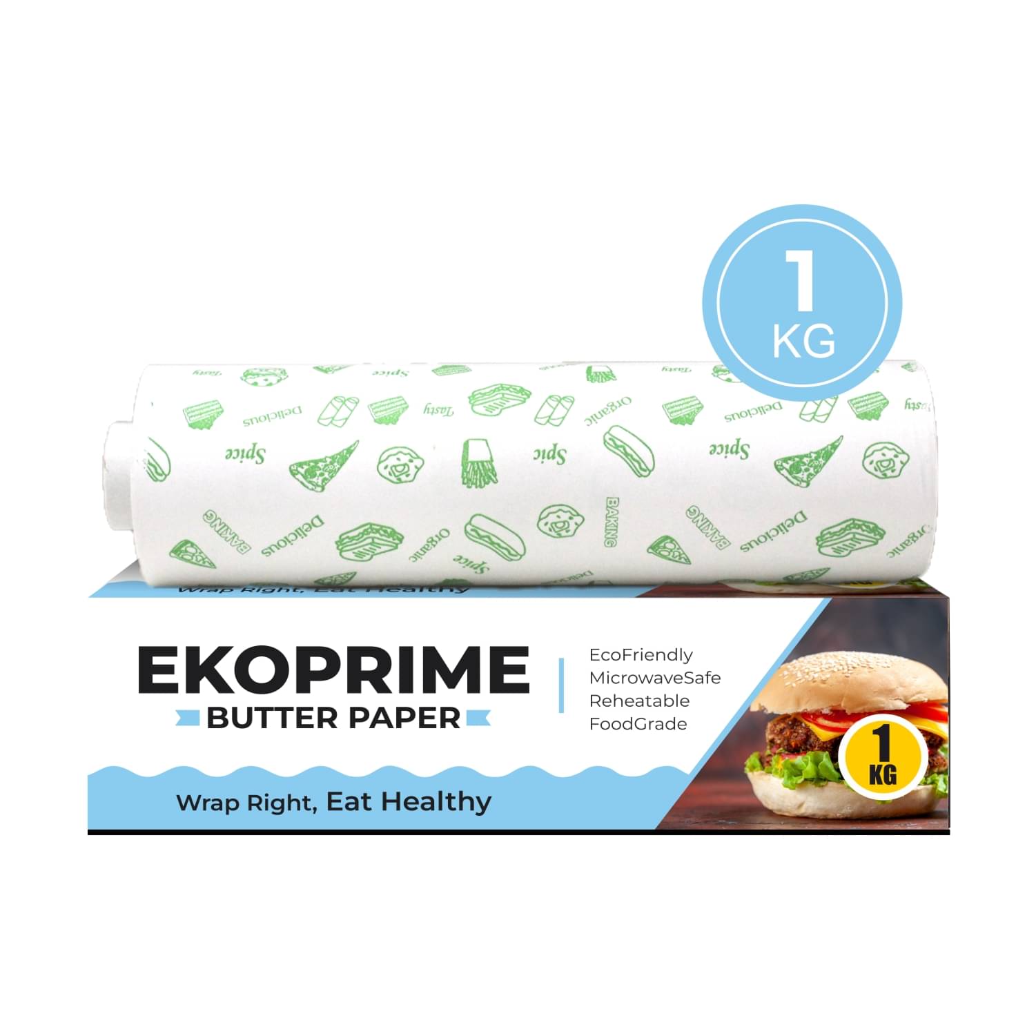 Ekoprime 1 Kg Butter Paper Roll with Box | Food-Grade, Non-Stick, Microwave Safe & FDA Approved pack o Ekoprime 1 Kg Butter Paper Roll with Box | Food-Grade, Non-Stick, Microwave Safe & FDA Approved pack o