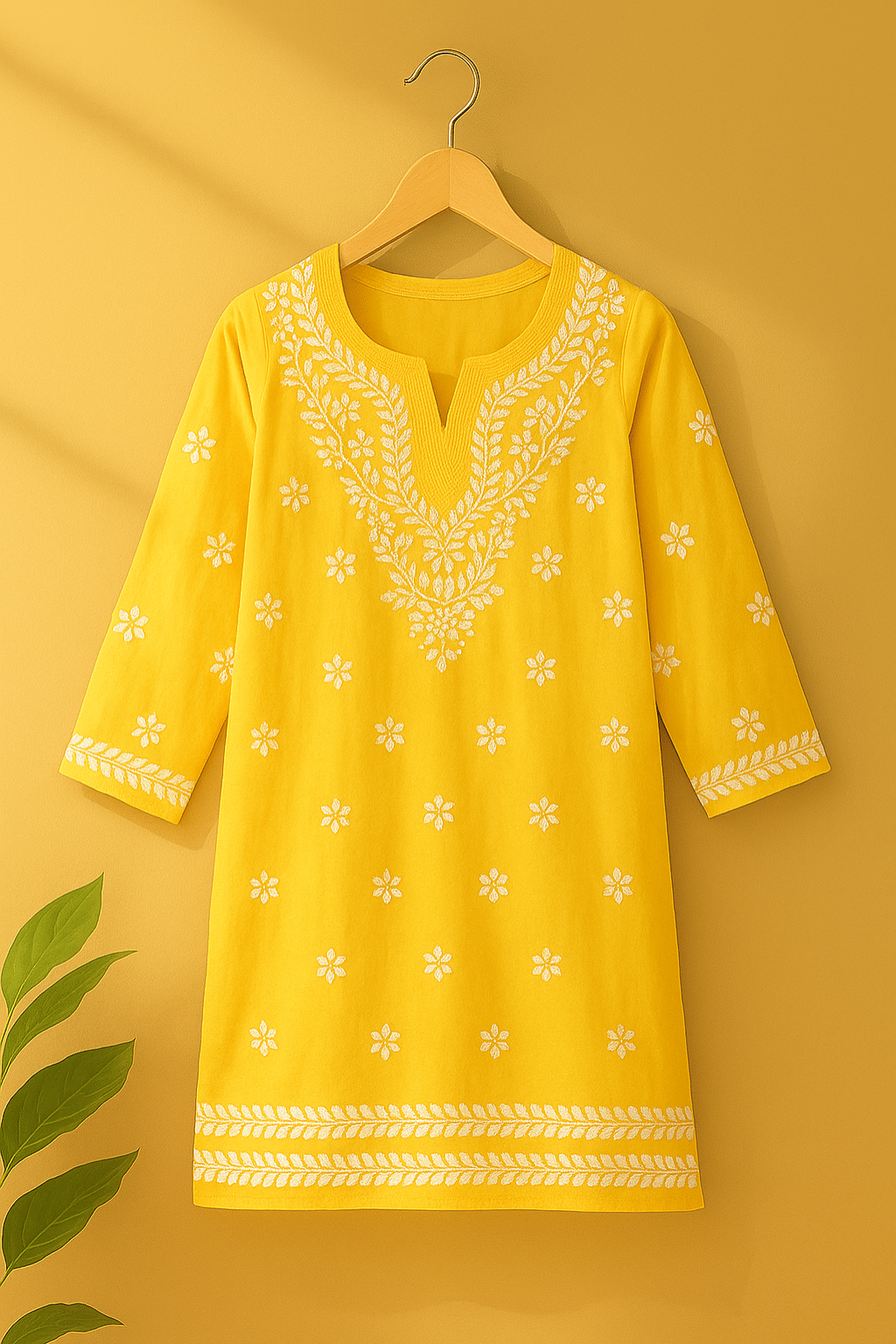     			Estela Women Rayon Embroidered Straight Kurti ( Yellow )