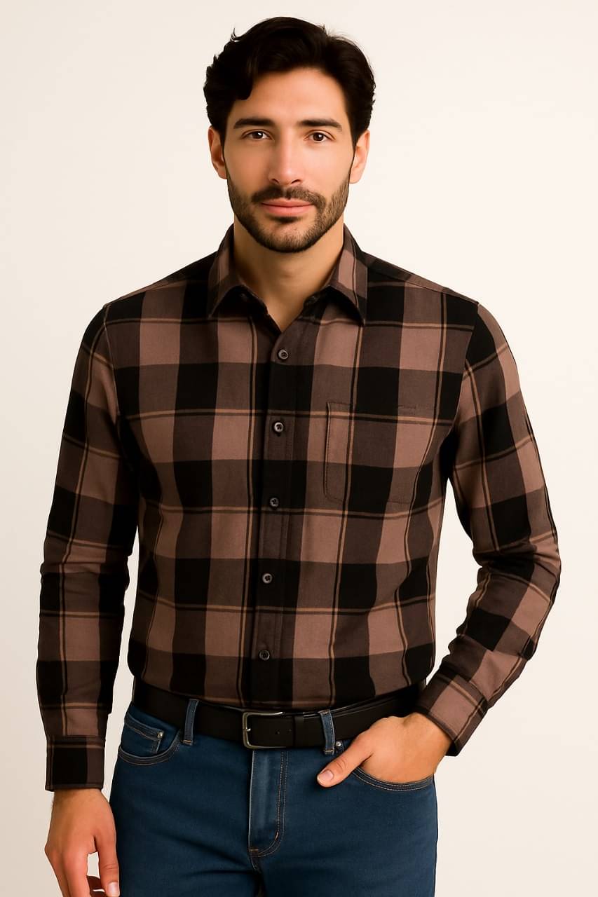 FABRIZER 100% Cotton Regular Fit Checks Full Sleeves Men's Casual Shirt - Brown ( Pack of 1 ) FABRIZER 100% Cotton Regular Fit Checks Full Sleeves Men's Casual Shirt - Brown ( Pack of 1 )