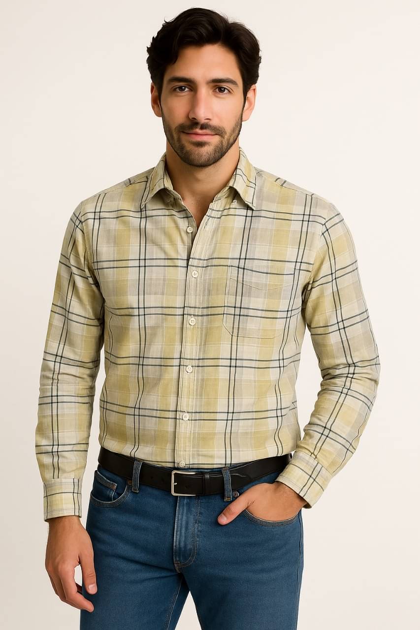 FABRIZER 100% Cotton Regular Fit Checks Full Sleeves Men's Casual Shirt - Yellow ( Pack of 1 ) FABRIZER 100% Cotton Regular Fit Checks Full Sleeves Men's Casual Shirt - Yellow ( Pack of 1 )