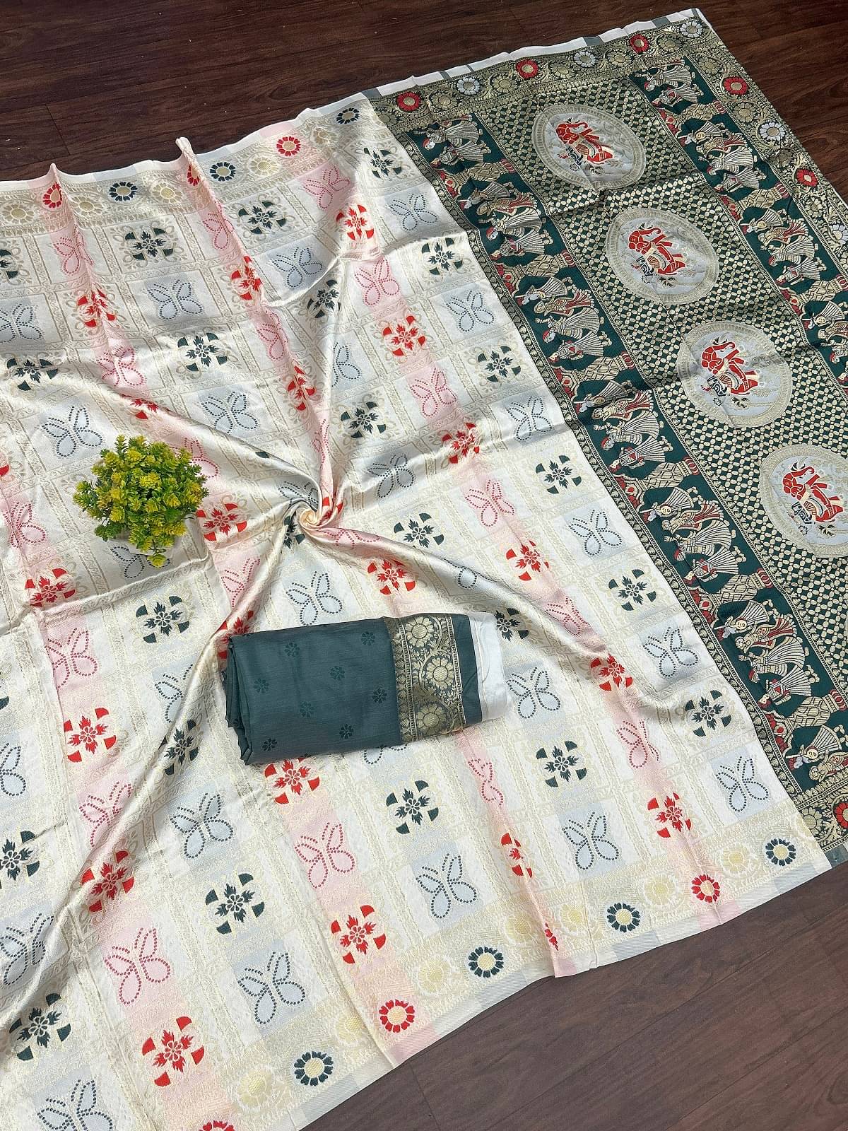     			Gazal Fashions Silk Woven Banarasi saree With Unstitched Blouse Piece ( Multicolor 3 )