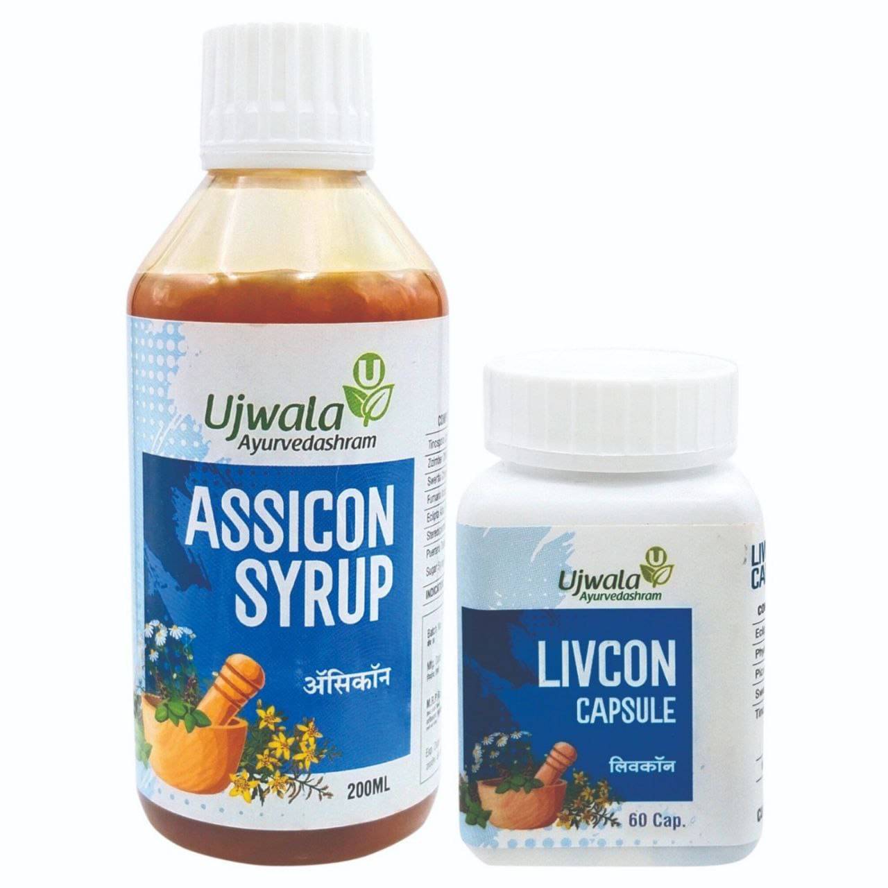     			Ujwala Ayurvedashram Livcon Capsule 60 No.S And Assicon Liquid 200Ml Combi Pack Used For Gas Relief, Acidity Relief (Pack of 2)