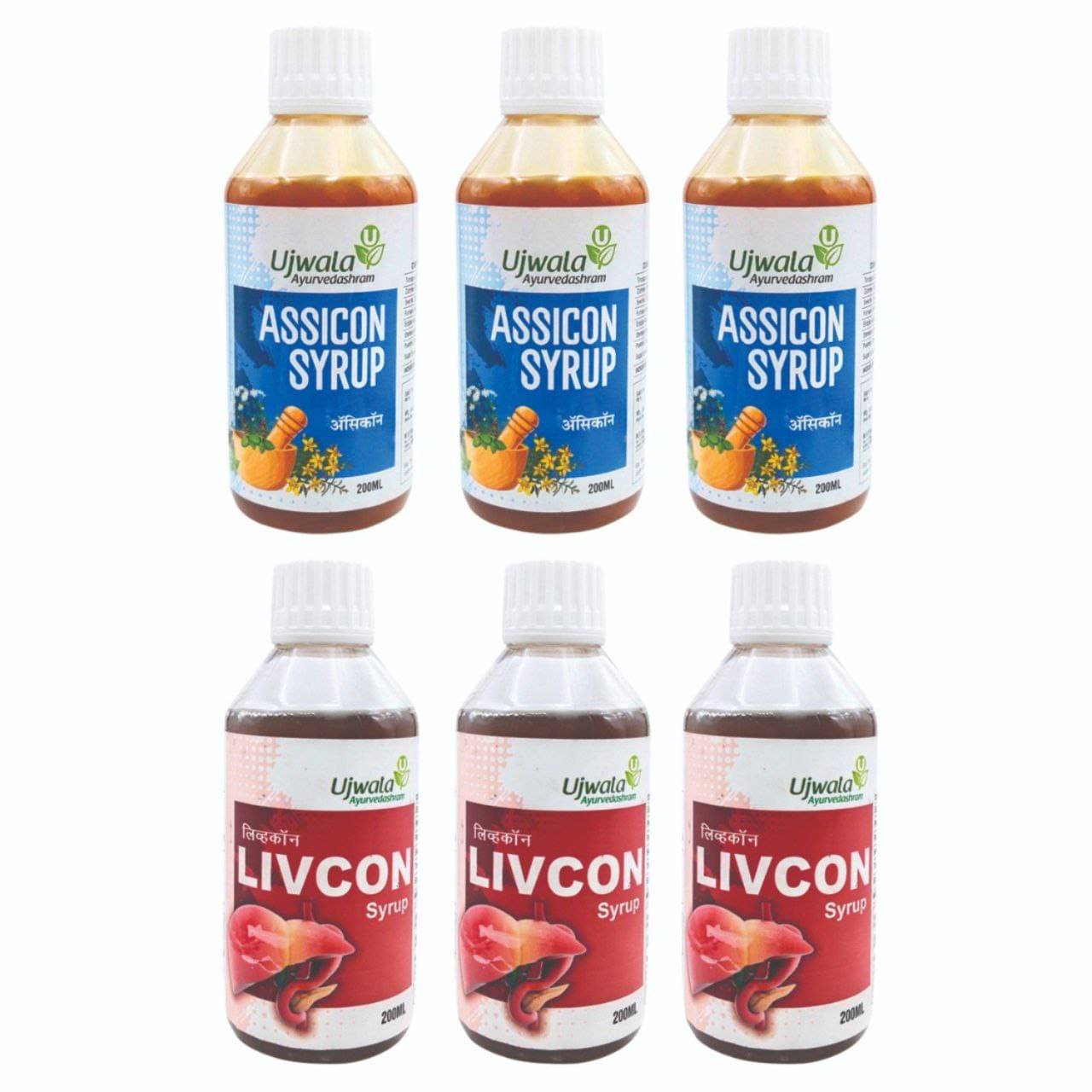 Ujwala Ayurvedashram Livcon Liquid And Assicon Liquid Kit For One Month 200Ml (Pack of 6) Ujwala Ayurvedashram Livcon Liquid And Assicon Liquid Kit For One Month 200Ml (Pack of 6)