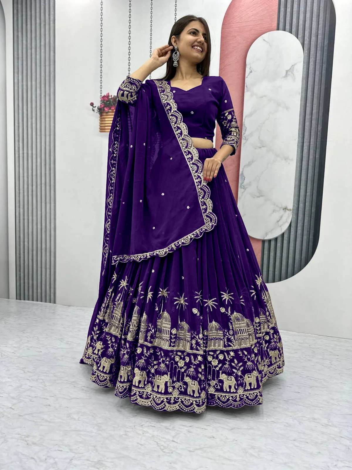 JULEE Purple Silk Chaniya Choli Semi Stitched Lehenga Single JULEE Purple Silk Chaniya Choli Semi Stitched Lehenga Single
