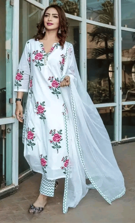 Jinal Creation Women Rayon Self Design Straight Kurti With Pants ( White ) Jinal Creation Women Rayon Self Design Straight Kurti With Pants ( White )