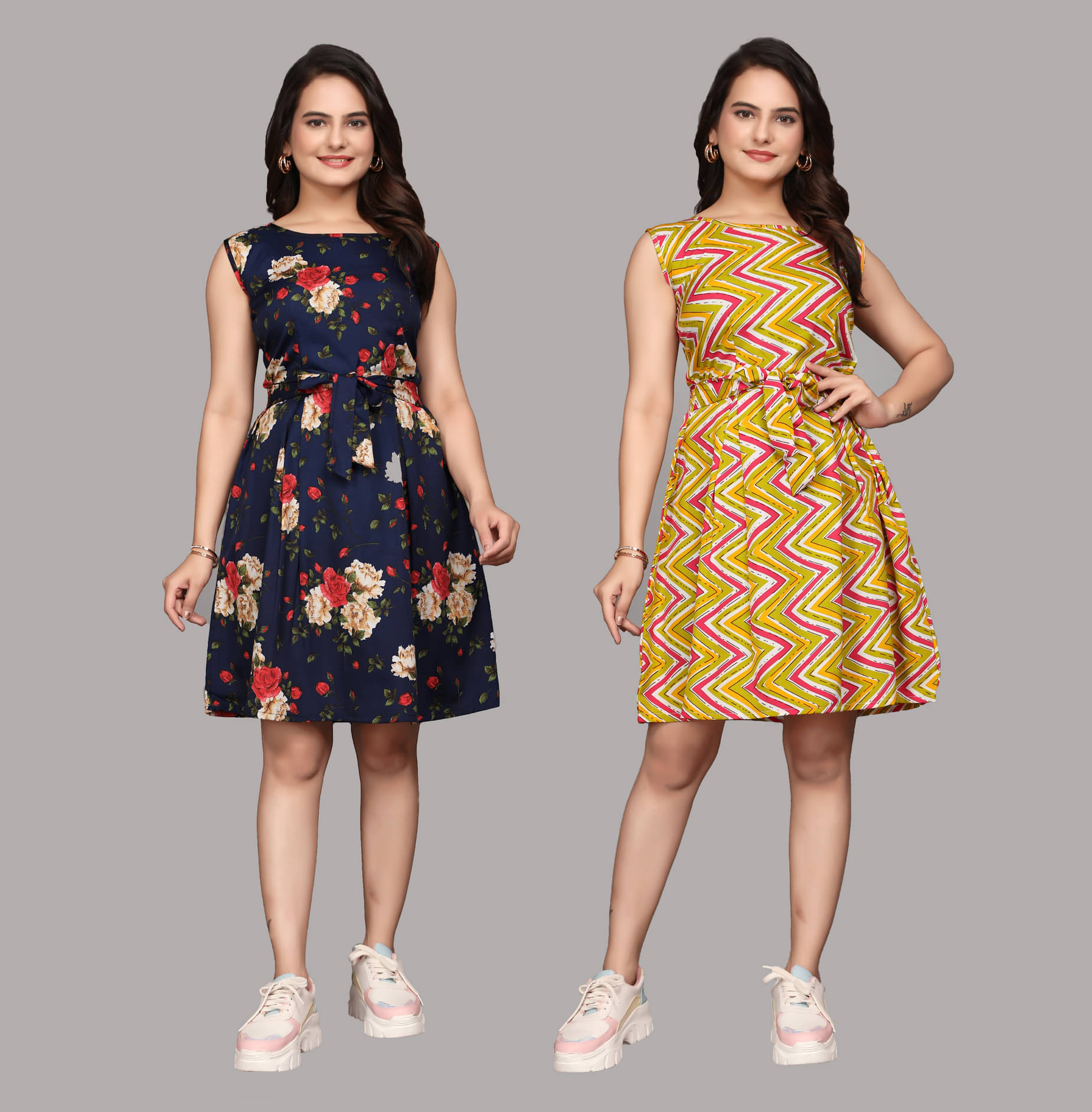     			KALAVRITTA Women Crepe Printed Fit & Flare Dress ( Multicolor 8 )