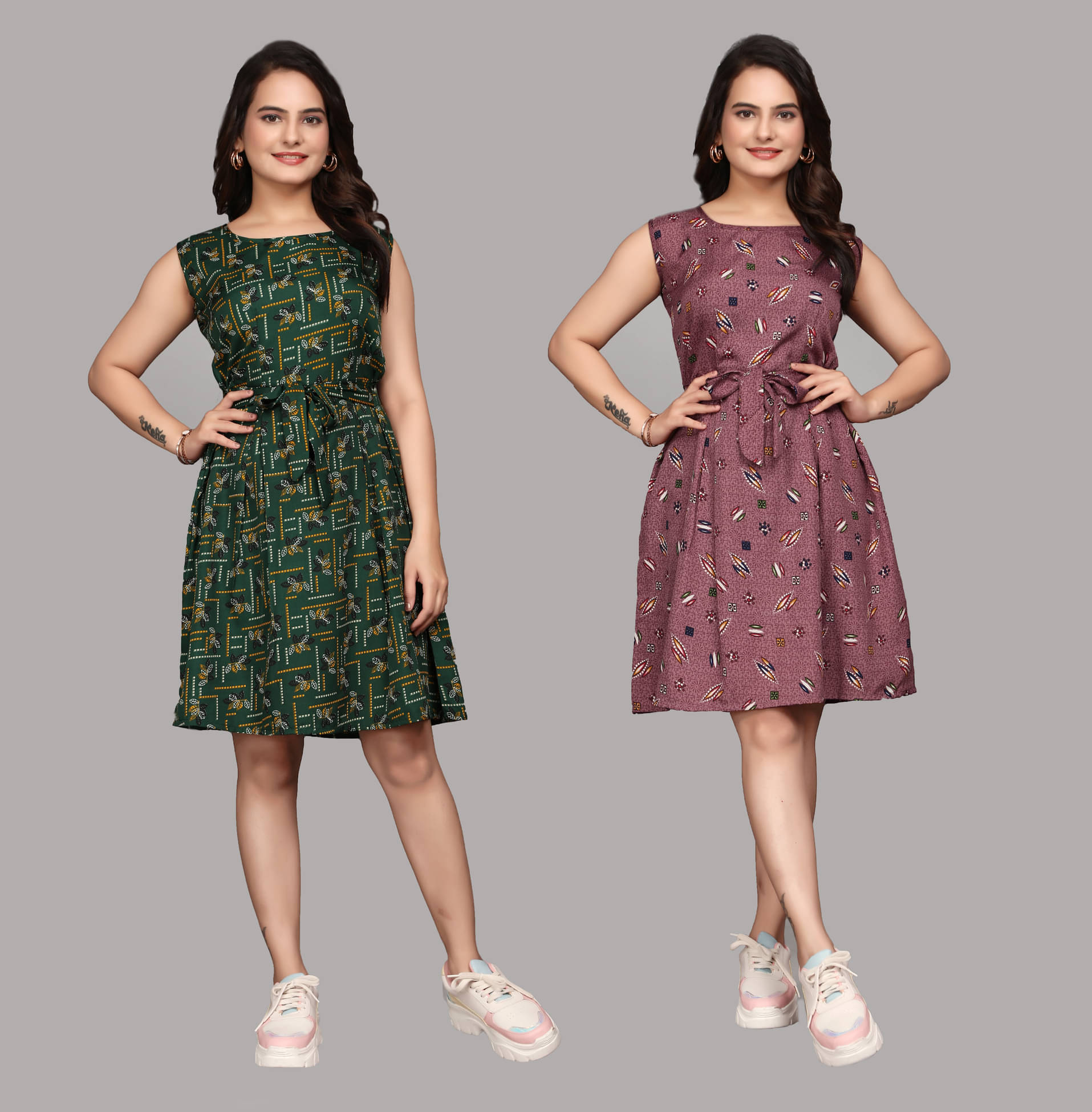     			KALAVRITTA Women Crepe Printed Fit & Flare Dress ( Multicolor 1 )