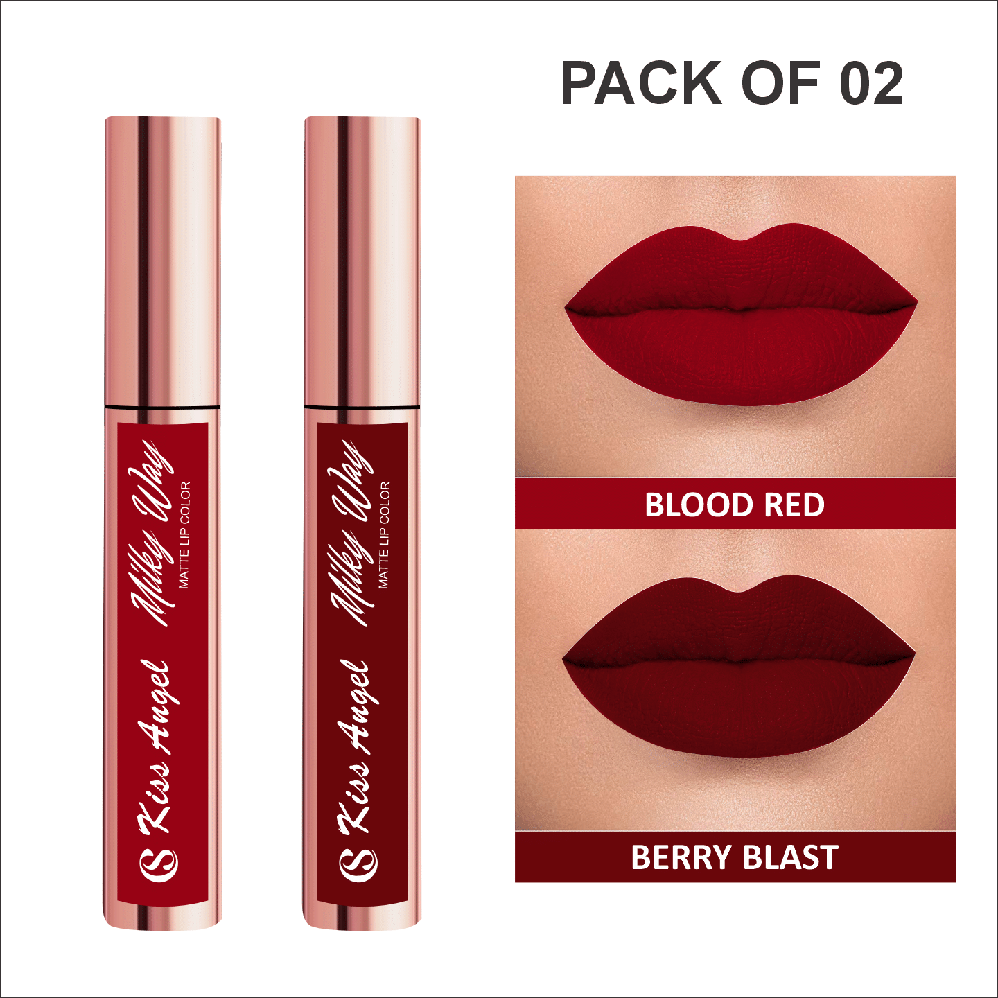     			KISS ANGEL Red,Maroon Matte Long Lasting Liquid Lipstick ( Pack of 2 )