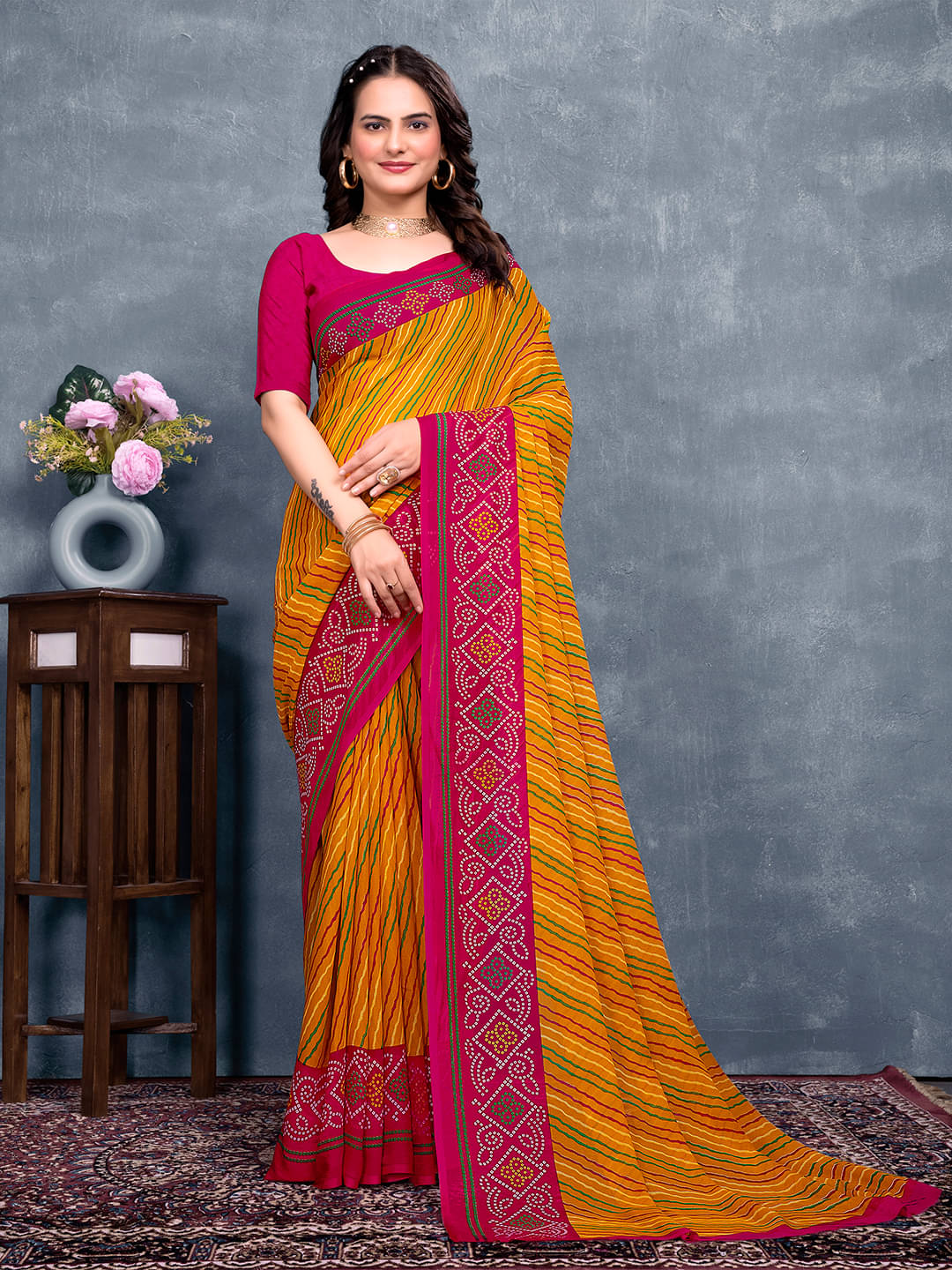     			Kanooda Prints Georgette Printed Saree With Unstitched Blouse Piece ( Rani )
